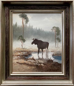 Peaceful oil painting of a Moose in the forest 
