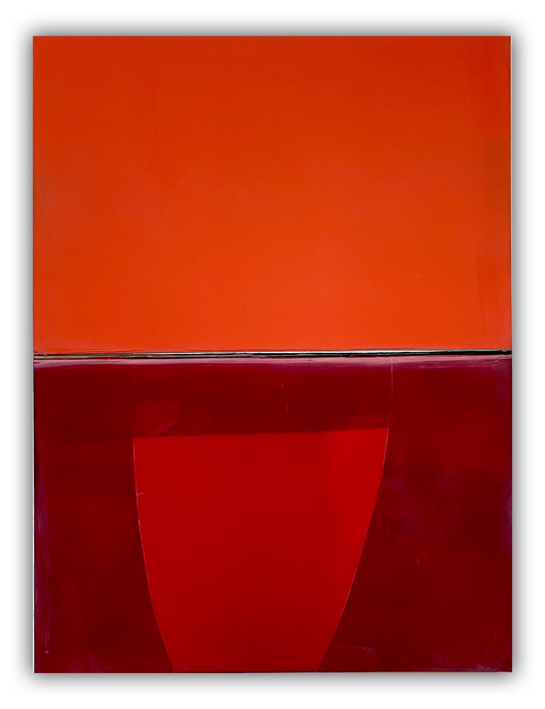 Boecker begins each new work by penciling in his composition. But the work ultimately is about the colors and layers that will evolve on the surface over time. He builds his paint up in a slow process, adding layers of color then partially removing