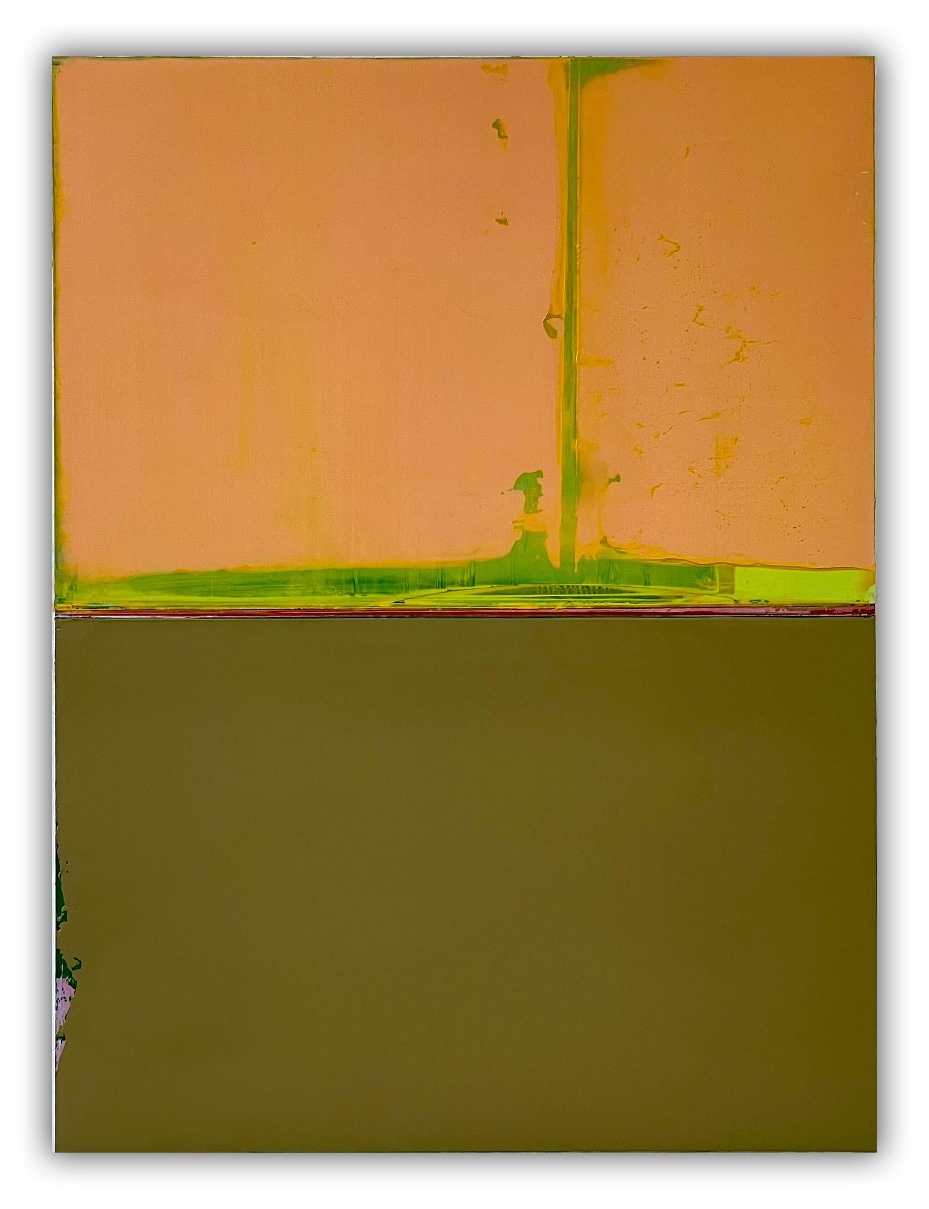 Boecker begins each new work by penciling in his composition. But the work ultimately is about the colors and layers that will evolve on the surface over time. He builds his paint up in a slow process, adding layers of color then partially removing