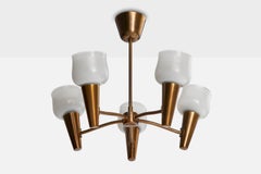 Arvid Böhlmarks Lampfabrik Attribution, Chandelier, Brass, Glass, Sweden, 1950s