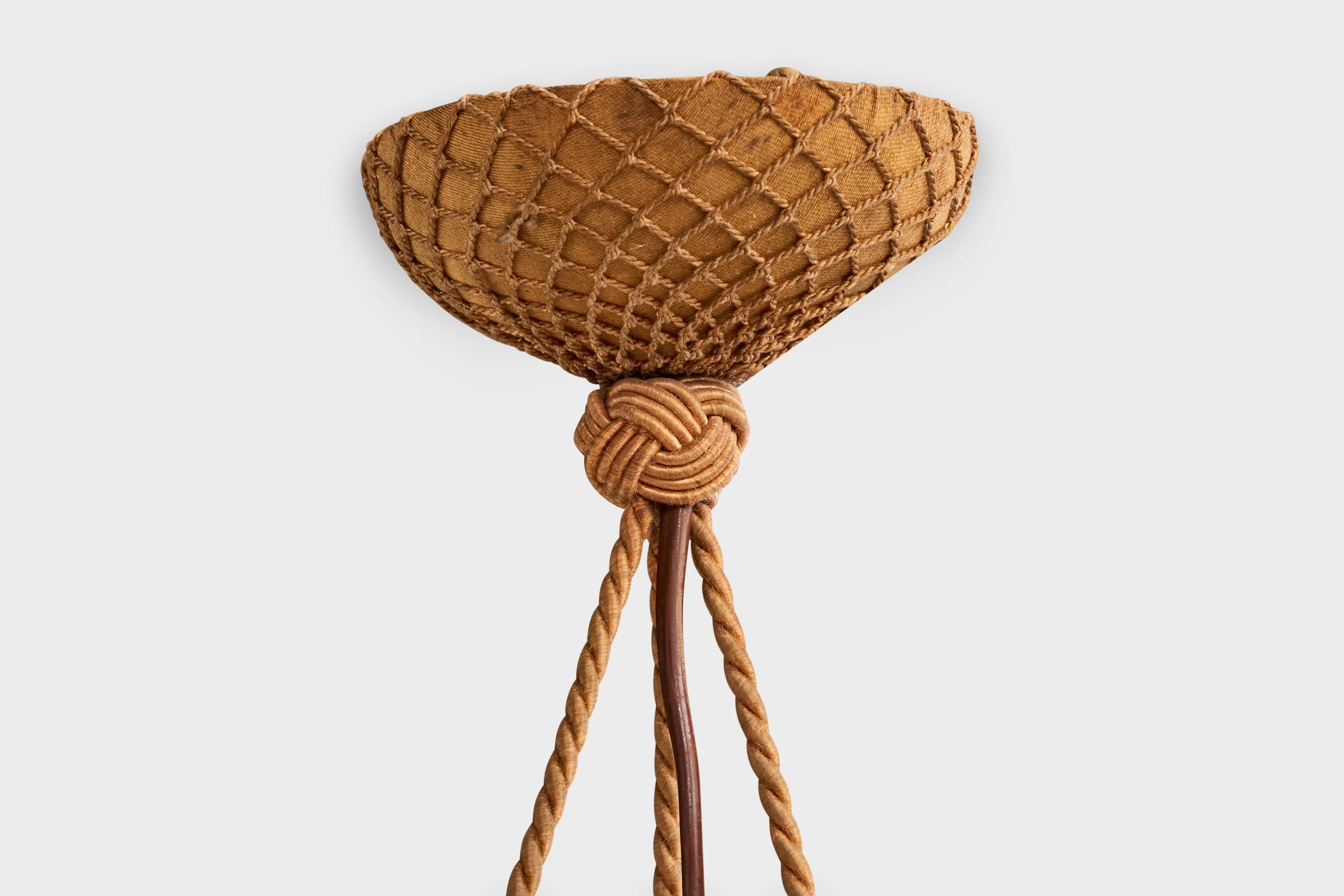 Arvid Böhlmarks Lampfabrik Attribution, Pendant Light, Glass, Rope, Sweden, 1930 For Sale 4