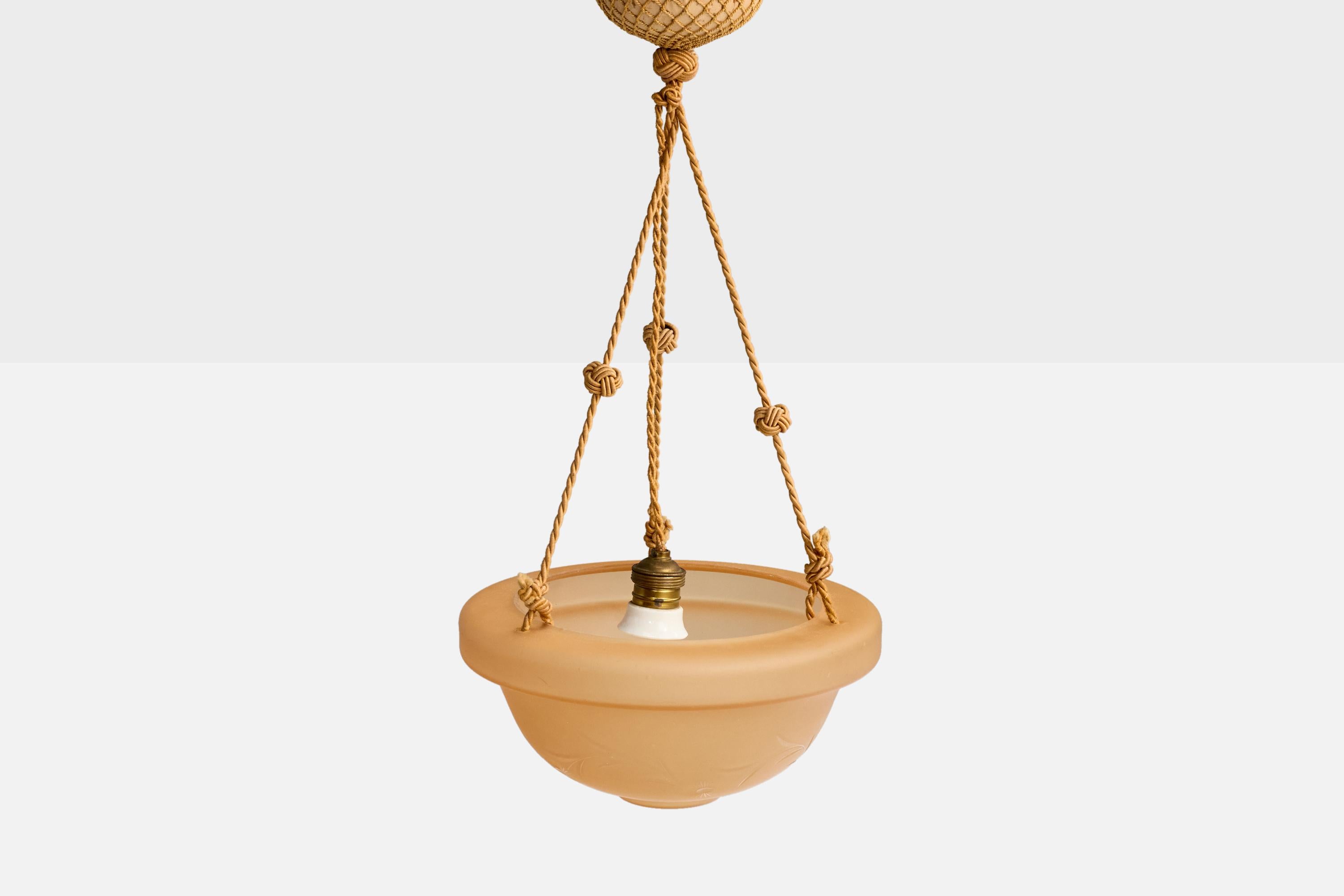 Atribución de Arvid Böhlmarks Lampfabrik, Lámpara colgante, Cristal, Cuerda, Suecia, 1930 Sueco en venta