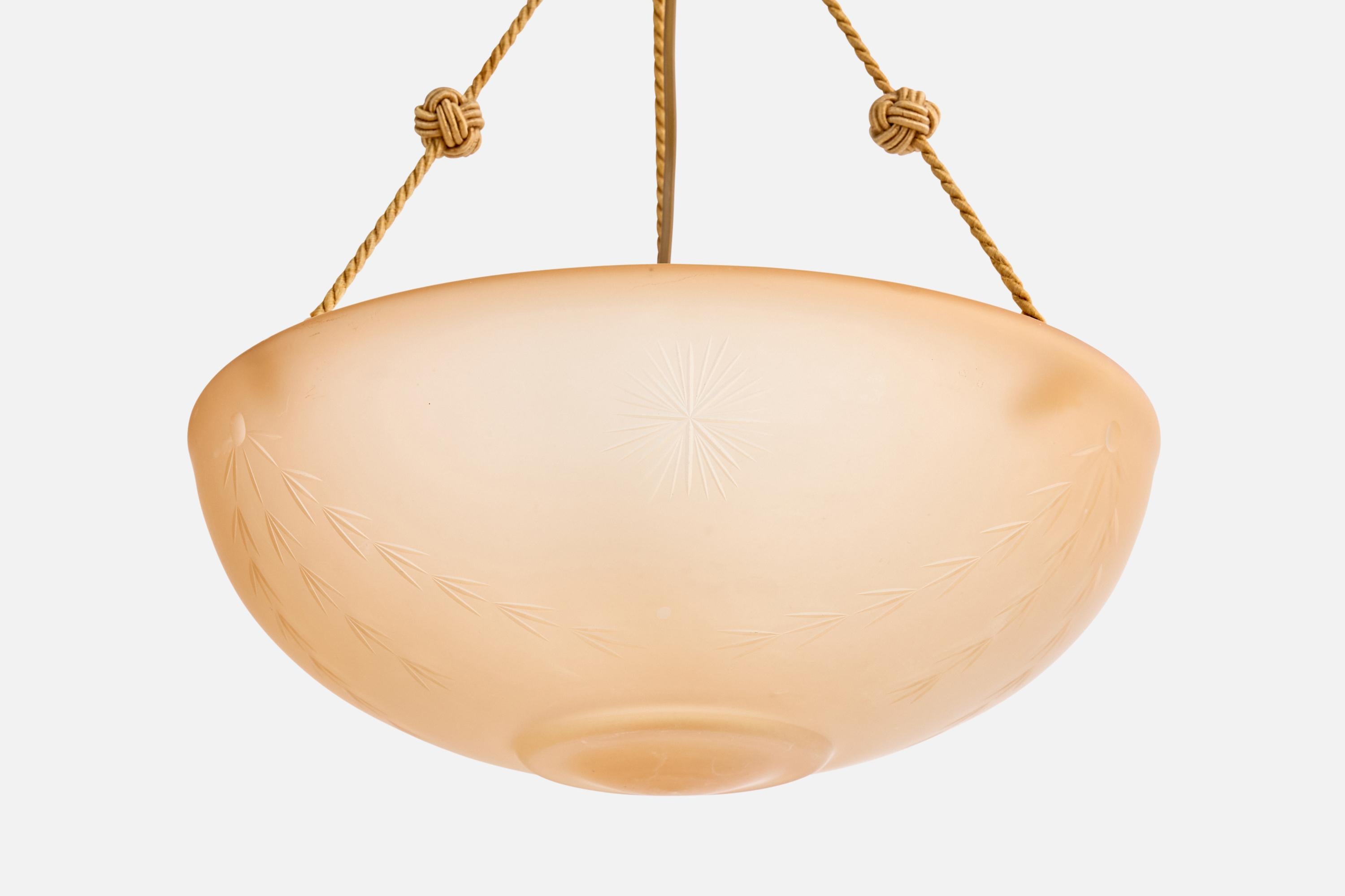 Mid-20th Century Arvid Böhlmarks Lampfabrik Attribution, Pendant Light, Glass, Rope, Sweden, 1930 For Sale