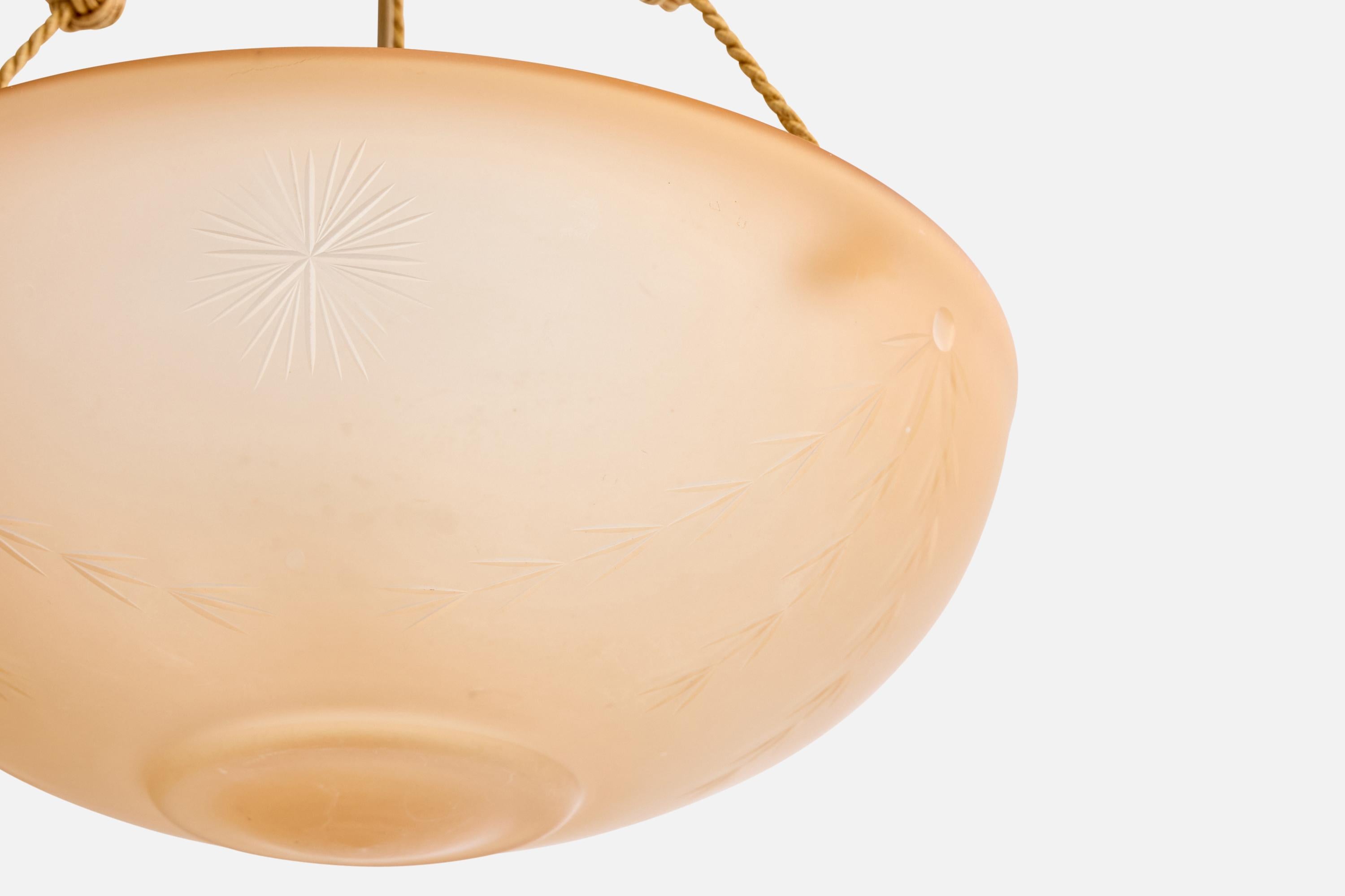 Arvid Böhlmarks Lampfabrik Attribution, Pendant Light, Glass, Rope, Sweden, 1930 For Sale 2