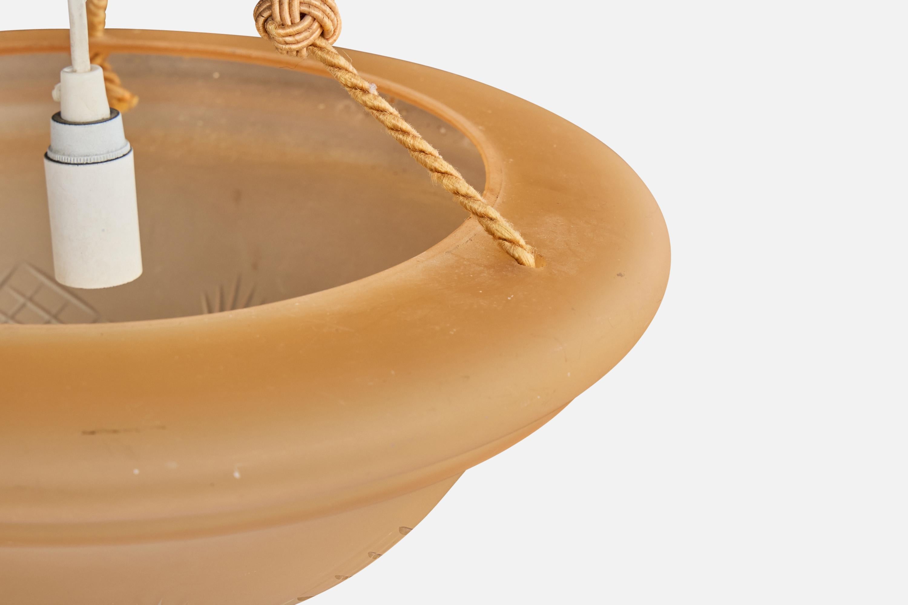 Arvid Böhlmarks Lampfabrik Attribution, Pendant Light, Glass, Rope, Sweden, 1930 For Sale 2