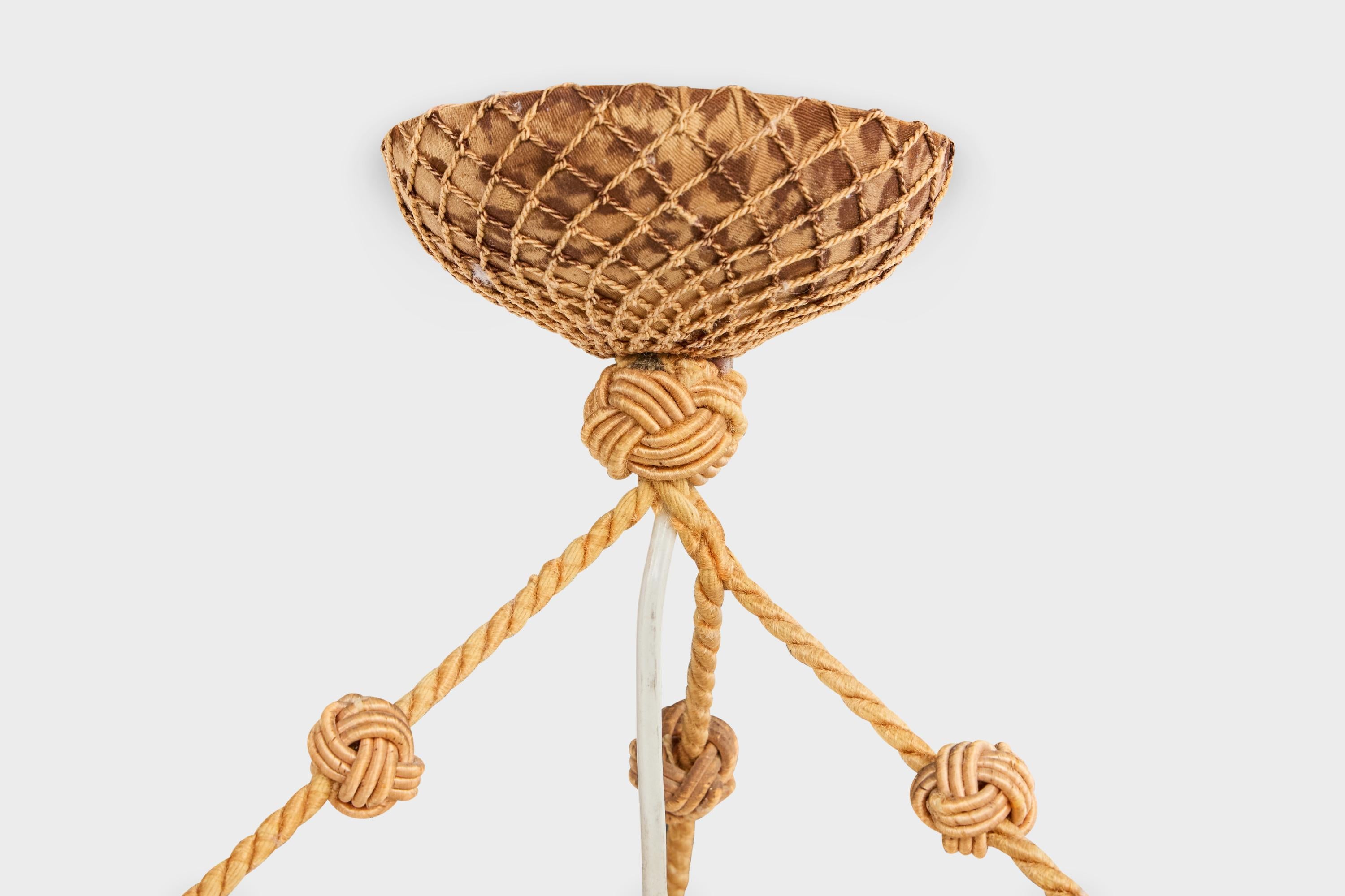 Arvid Böhlmarks Lampfabrik Attribution, Pendant Light, Glass, Rope, Sweden, 1930 For Sale 3