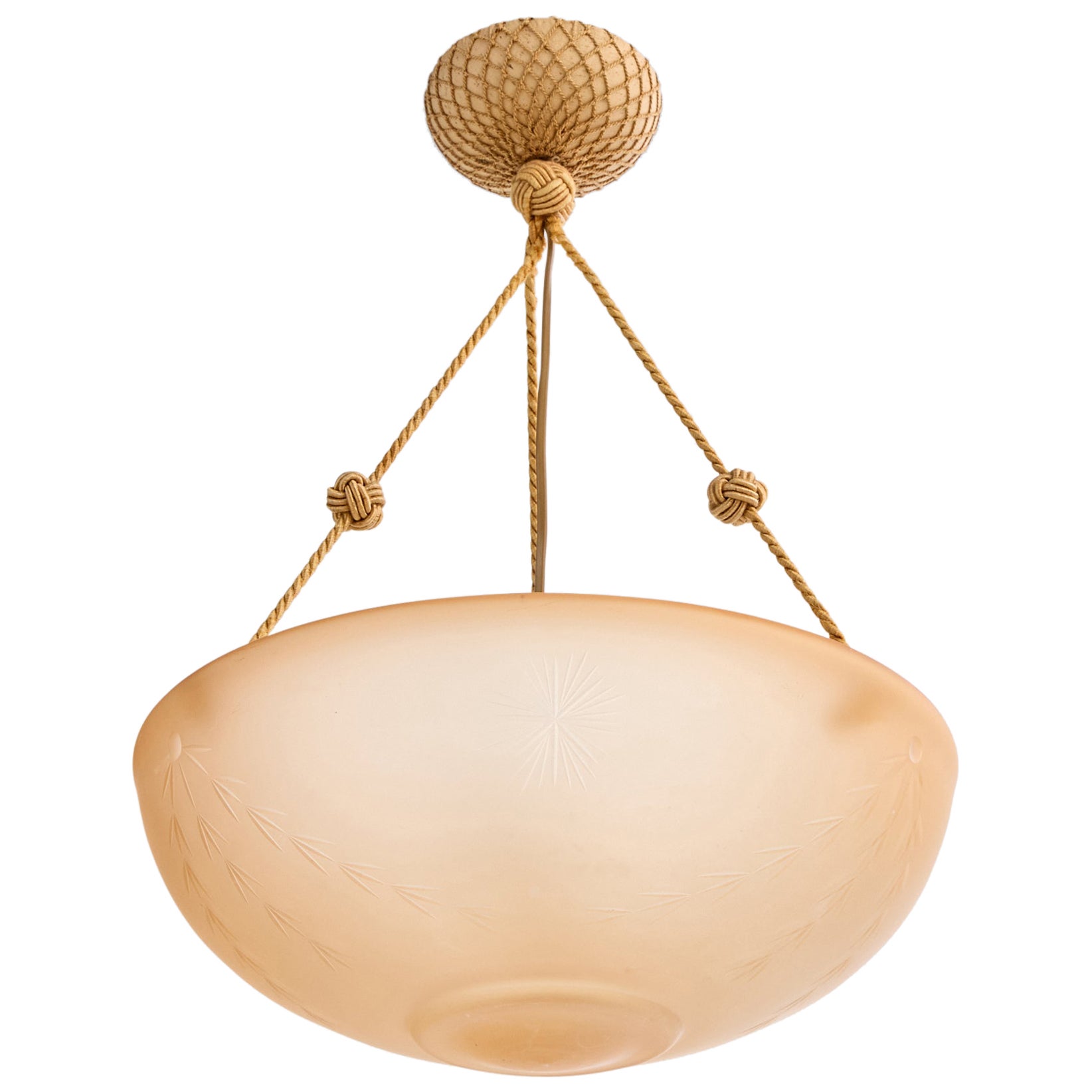 Arvid Böhlmarks Lampfabrik Attribution, Pendant Light, Glass, Rope, Sweden, 1930 For Sale