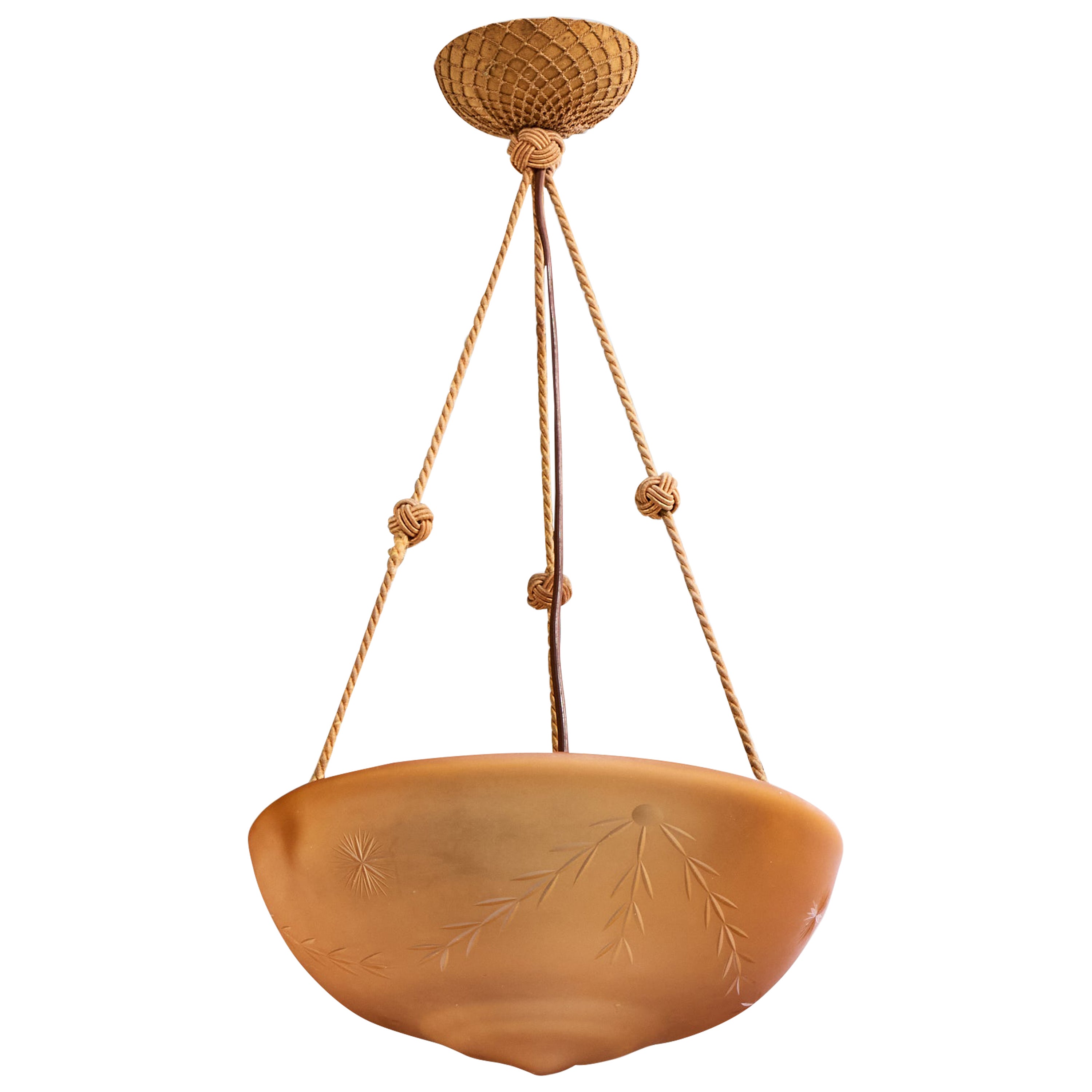 Arvid Böhlmarks Lampfabrik Attribution, lampada a sospensione, vetro, corda, Svezia, 1930