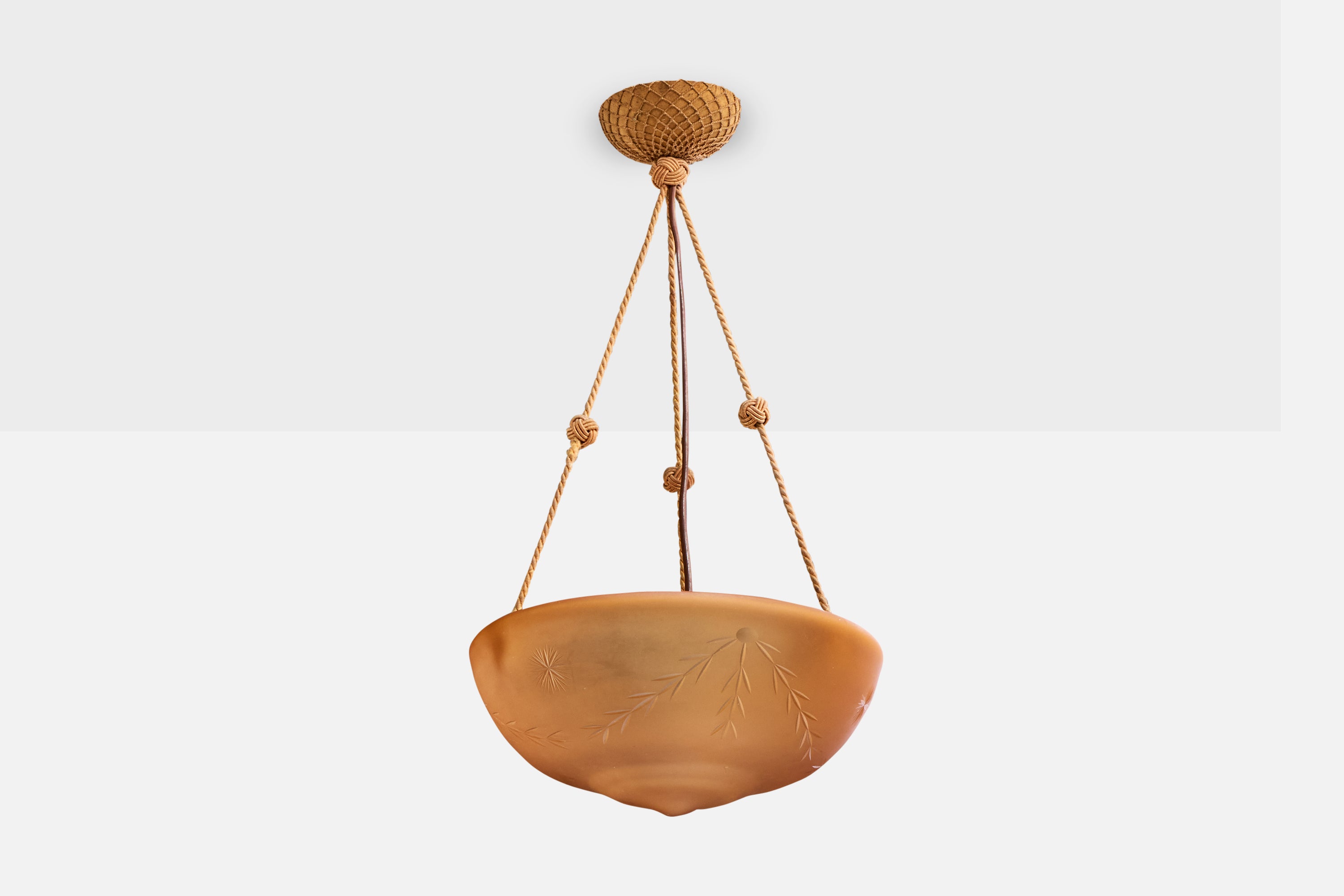 Arvid Böhlmarks Lampfabrik Attribution, Pendant Light, Glass, Rope, Sweden, 1930 For Sale