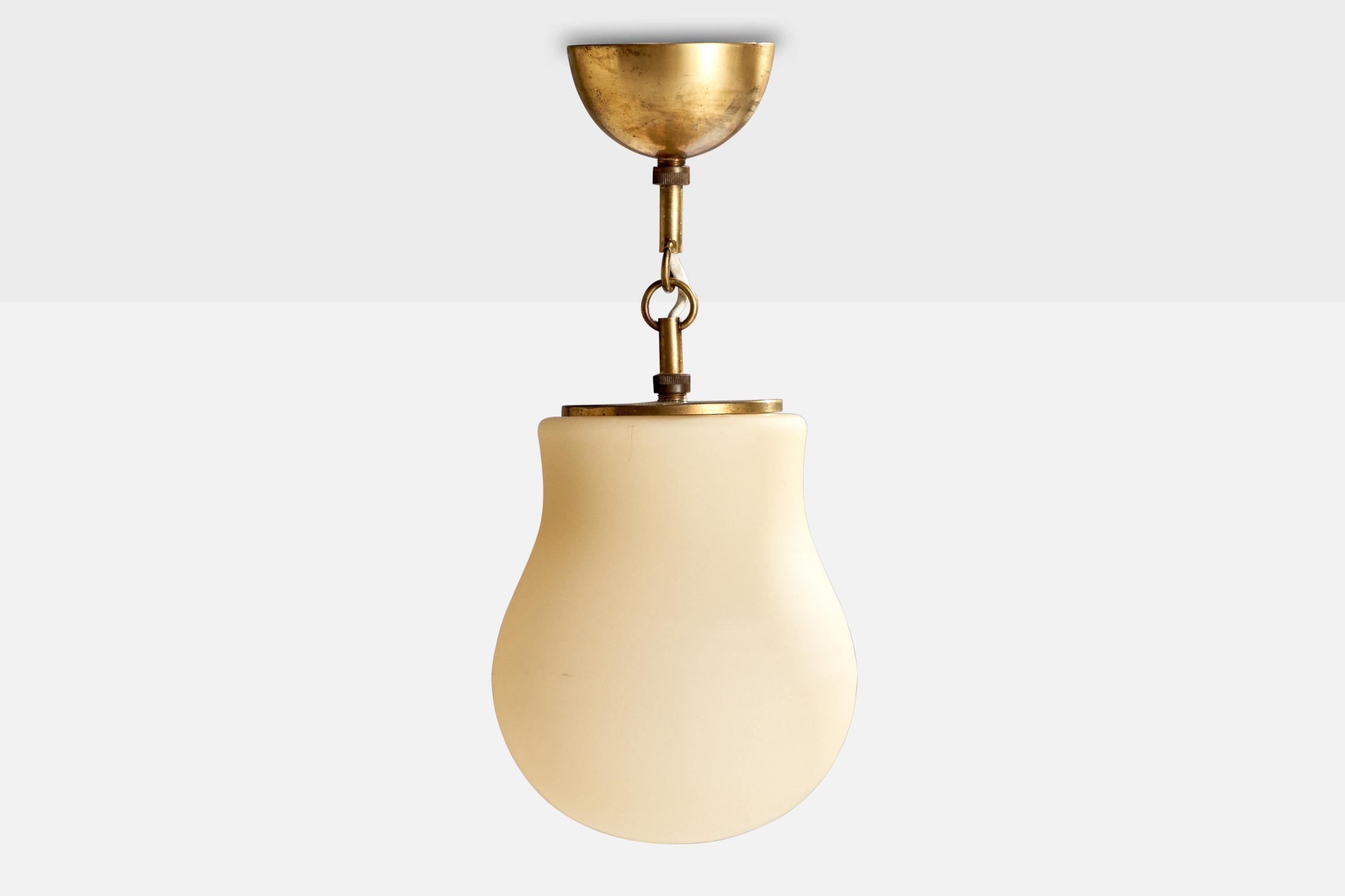 Scandinavian Modern Arvid Böhlmarks Lampfabrik, Pendant Light, Brass, Glass, Sweden, 1940s