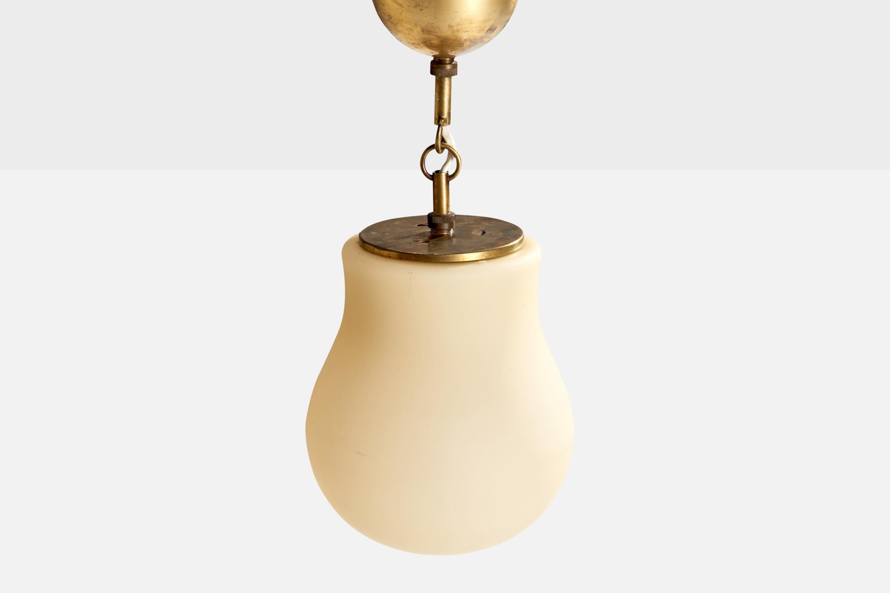Swedish Arvid Böhlmarks Lampfabrik, Pendant Light, Brass, Glass, Sweden, 1940s