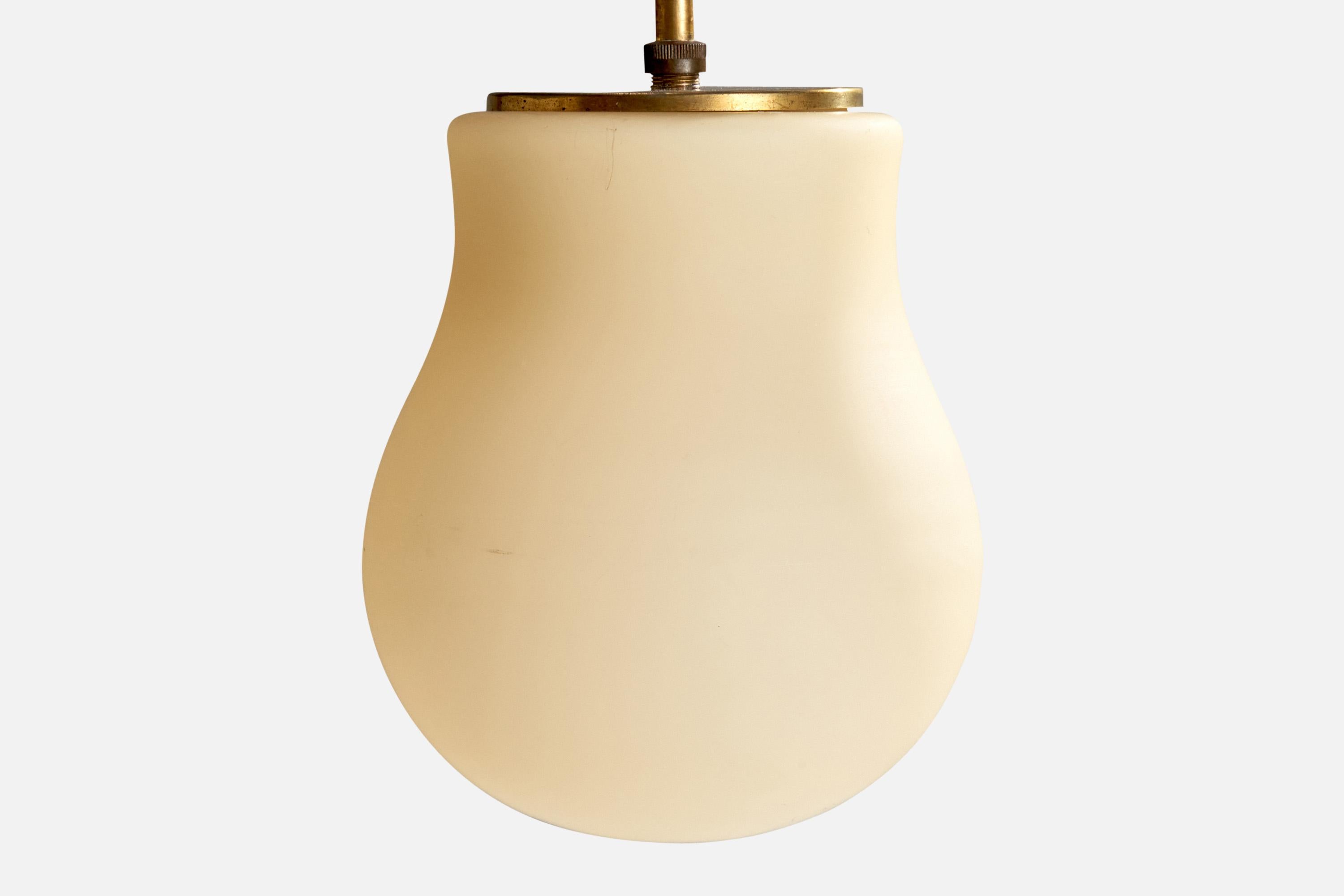 Arvid Böhlmarks Lampfabrik, Pendant Light, Brass, Glass, Sweden, 1940s In Good Condition In High Point, NC