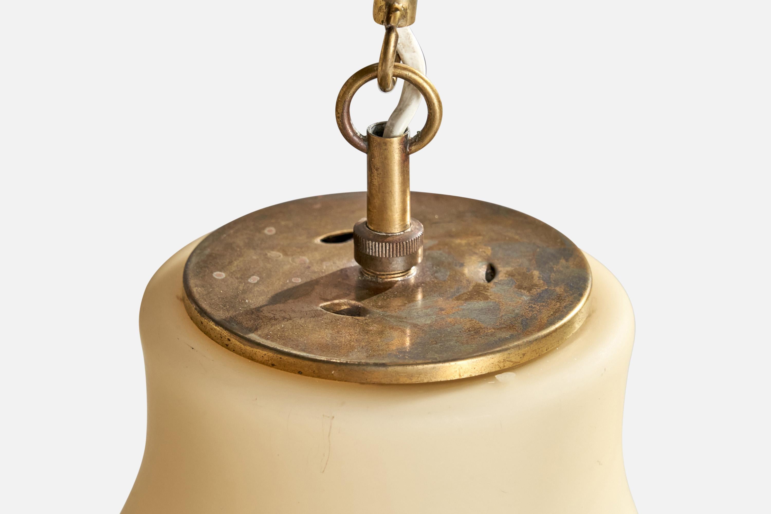 Mid-20th Century Arvid Böhlmarks Lampfabrik, Pendant Light, Brass, Glass, Sweden, 1940s