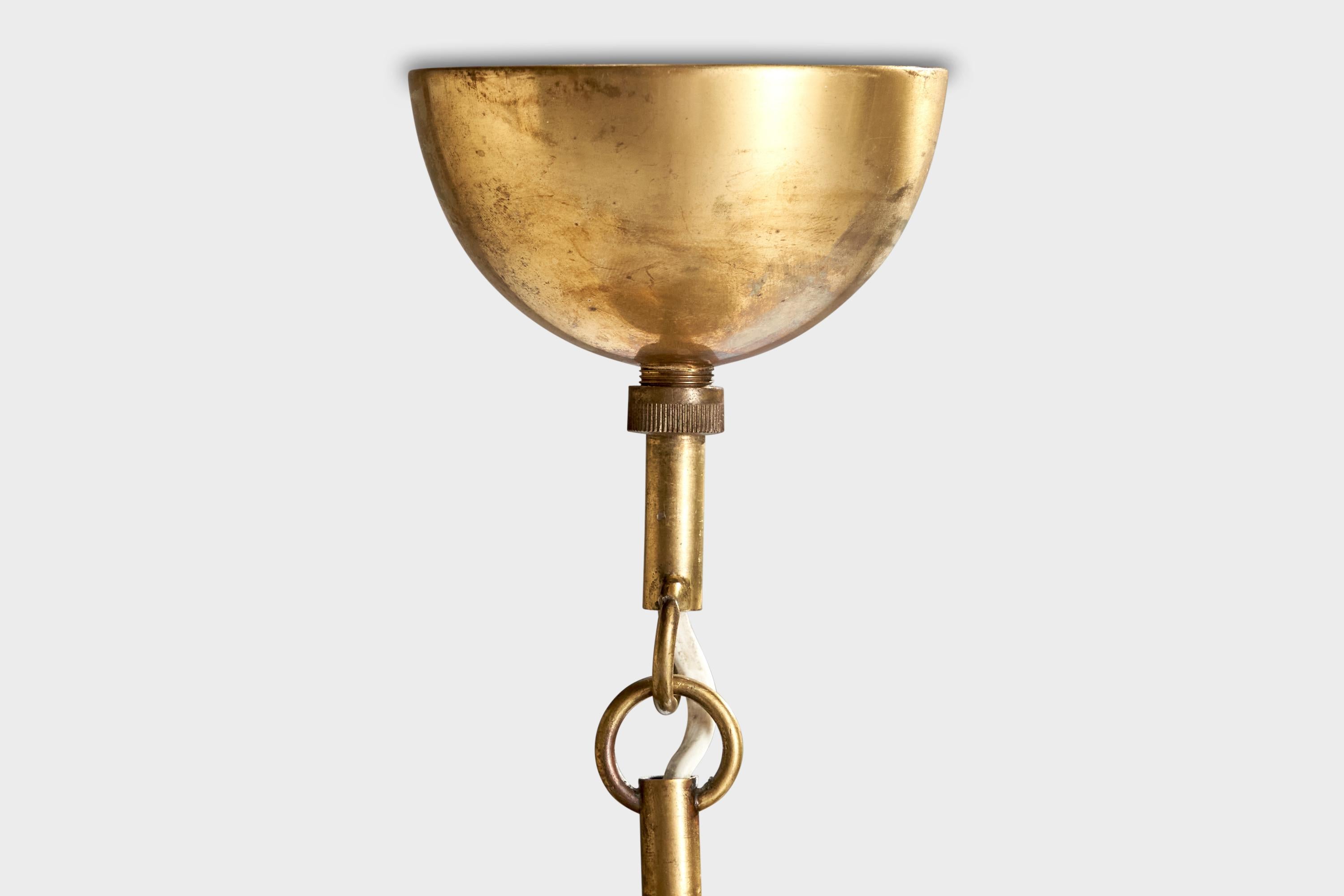 Arvid Böhlmarks Lampfabrik, Pendant Light, Brass, Glass, Sweden, 1940s 1