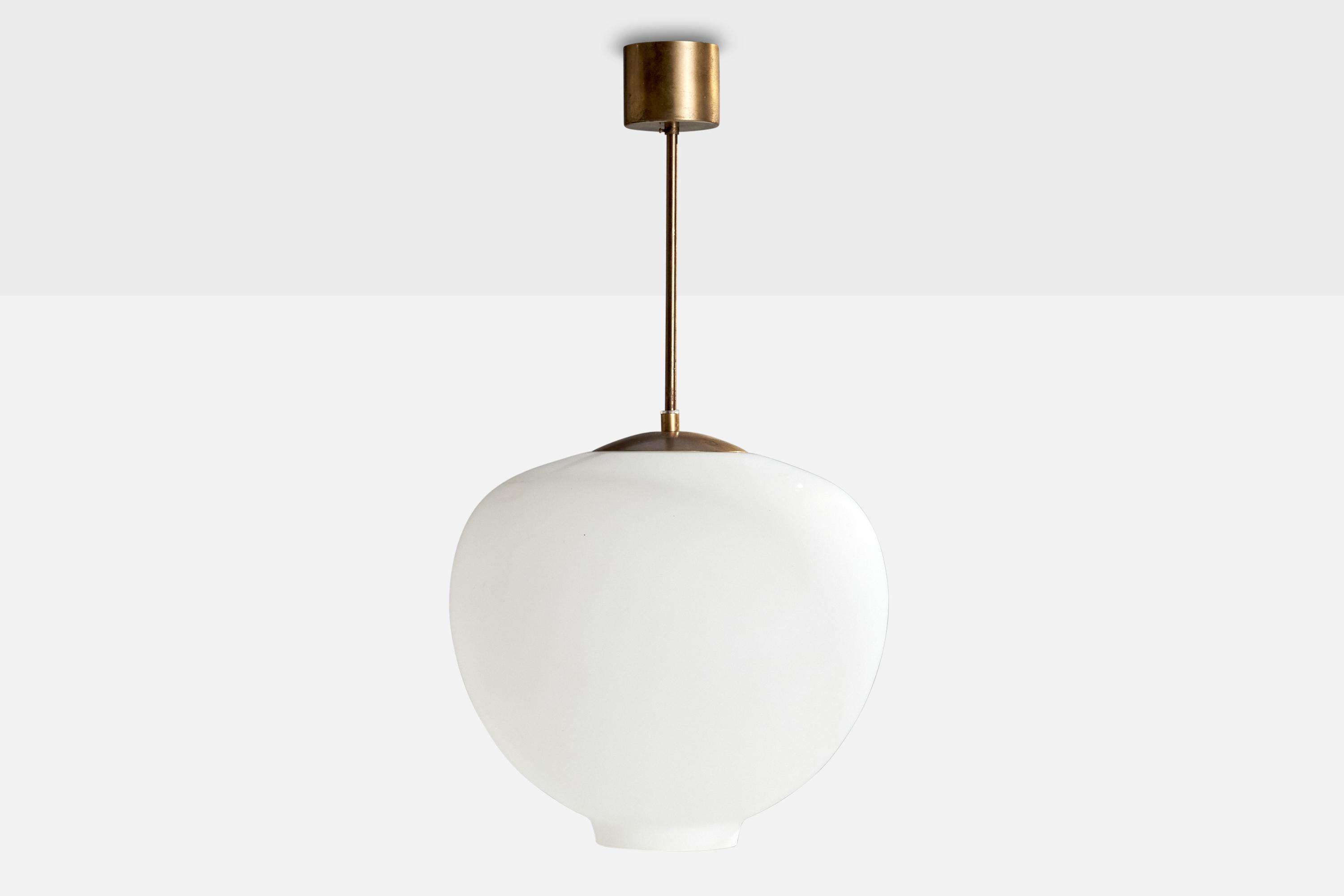 Scandinavian Modern Arvid Böhlmarks Lampfabrik, Pendant Light, Brass, Glass, Sweden, 1950s For Sale