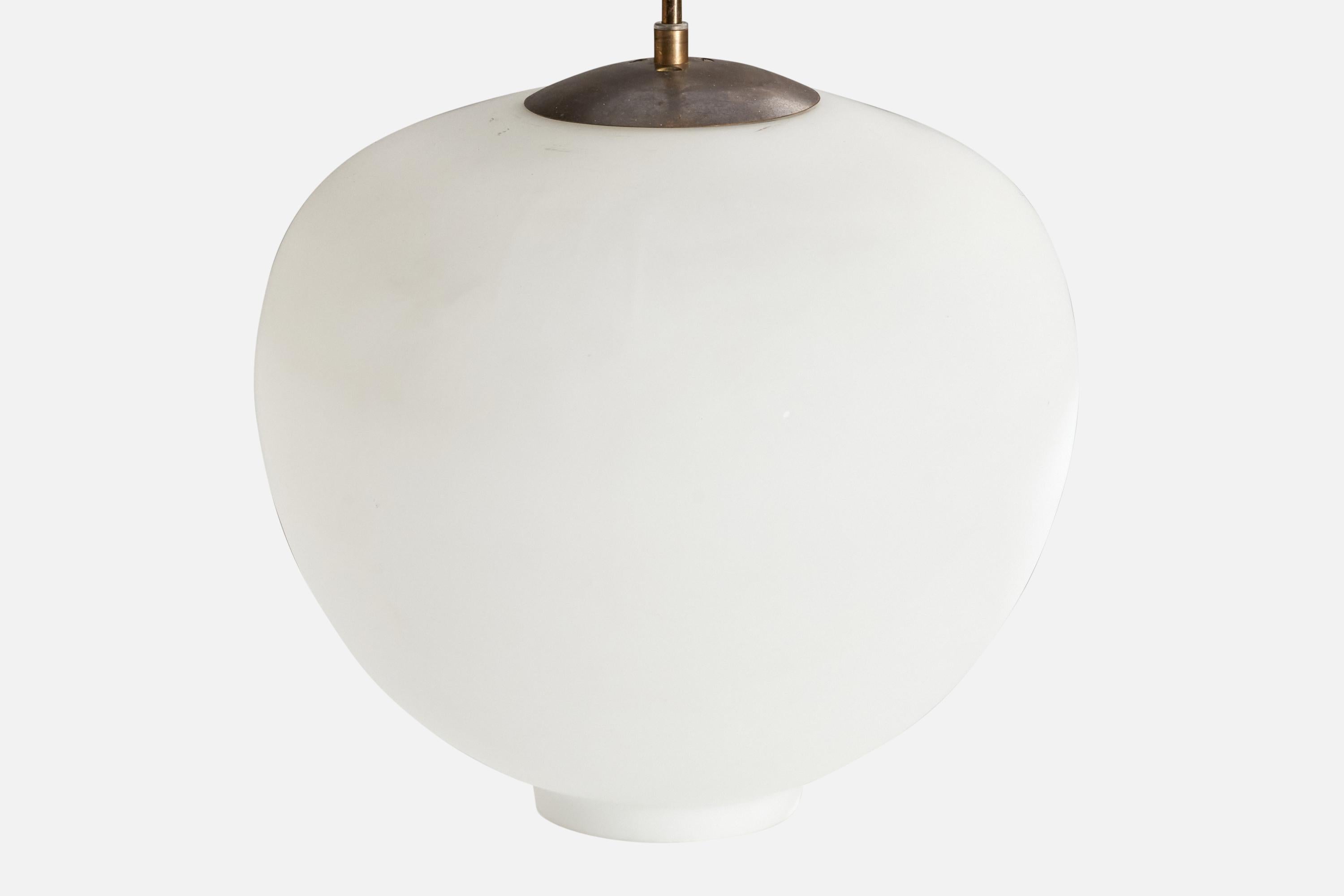 Swedish Arvid Böhlmarks Lampfabrik, Pendant Light, Brass, Glass, Sweden, 1950s For Sale