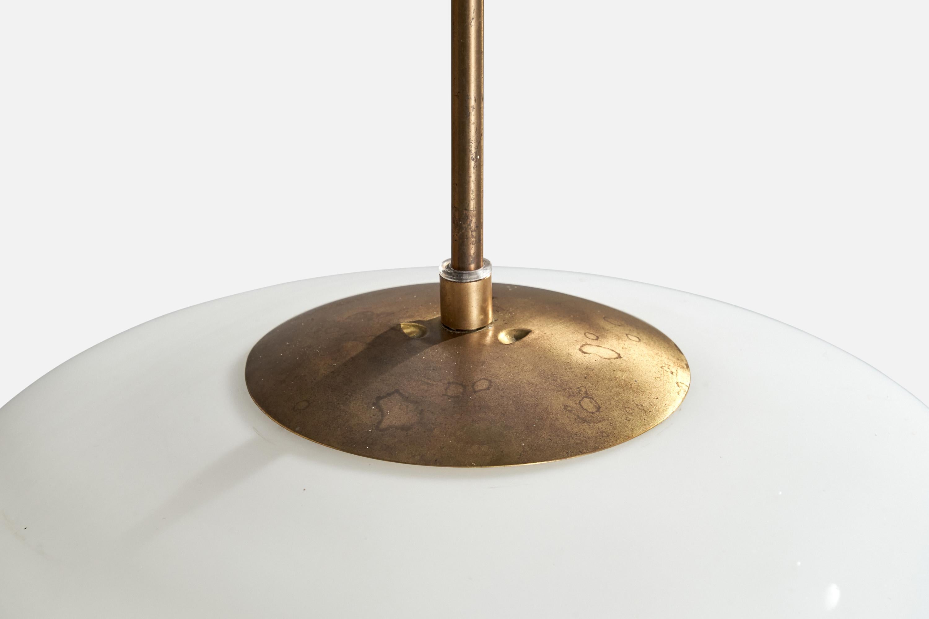 Arvid Böhlmarks Lampfabrik, Pendant Light, Brass, Glass, Sweden, 1950s In Good Condition For Sale In High Point, NC