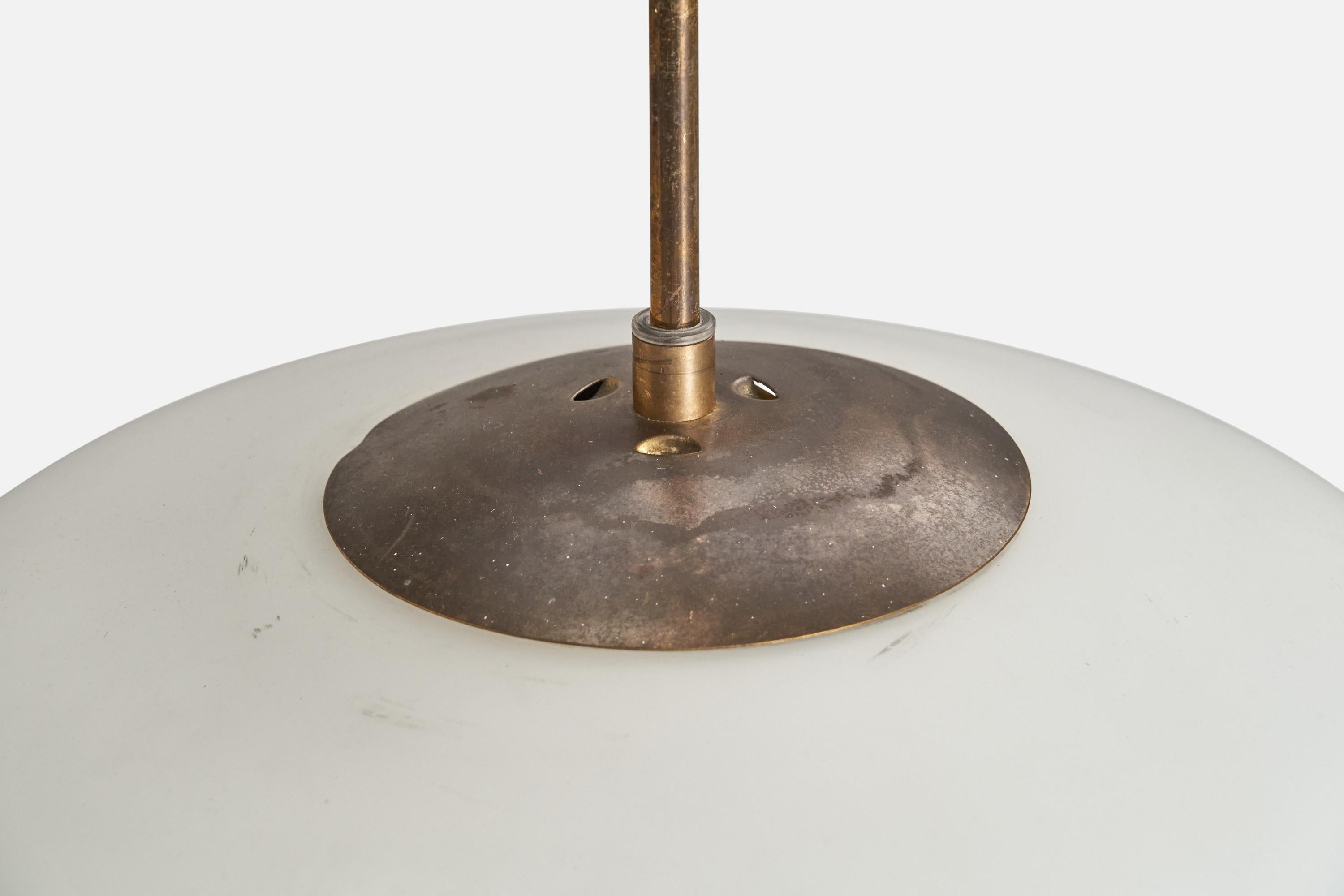 Arvid Böhlmarks Lampfabrik, Pendant Light, Brass, Glass, Sweden, 1950s In Good Condition For Sale In High Point, NC