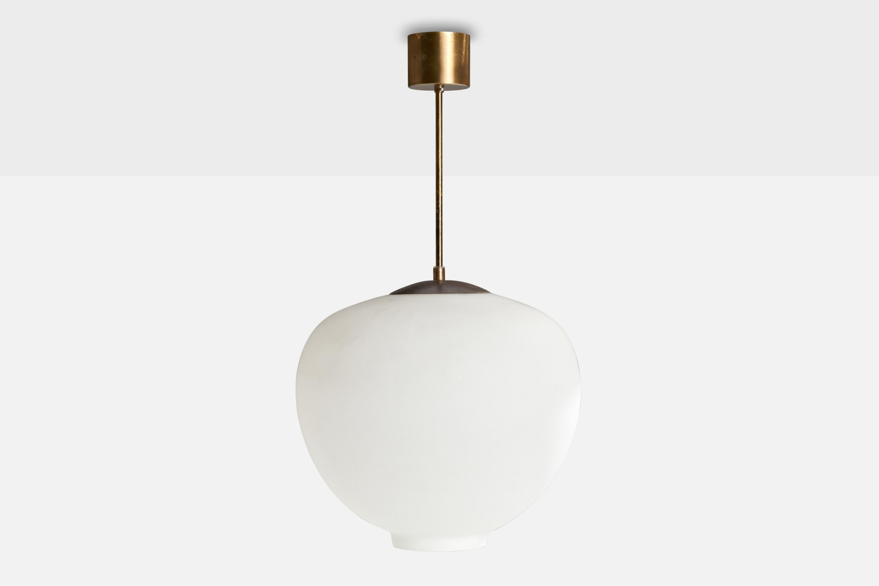 Mid-20th Century Arvid Böhlmarks Lampfabrik, Pendant Light, Brass, Glass, Sweden, 1950s For Sale