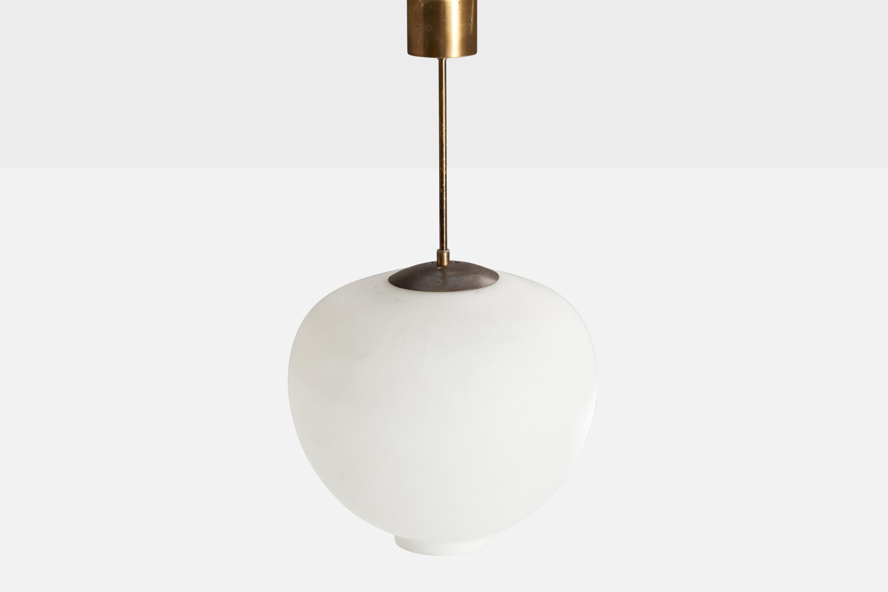 Arvid Böhlmarks Lampfabrik, Pendant Light, Brass, Glass, Sweden, 1950s For Sale 1