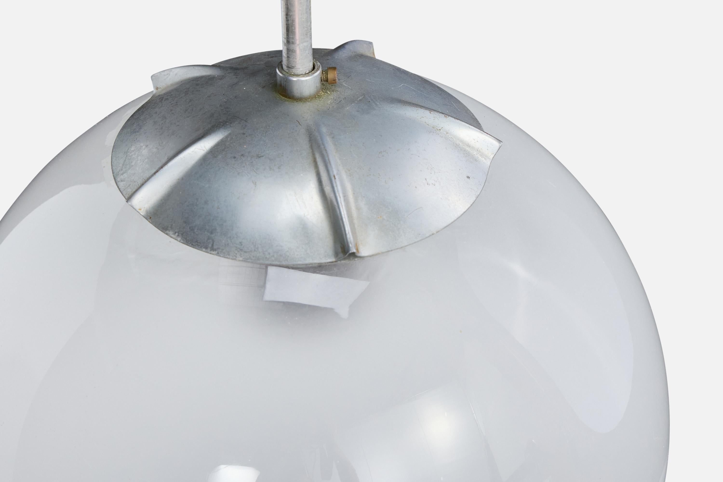 Metà XX secolo Arvid Böhlmarks Lampfabrik, Lampada a sospensione, Metallo, Vetro, Svezia, anni '30 in vendita