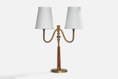 Arvid Böhlmarks Lampfabrik, Table Lamp, Brass, Wood, Fabric, Sweden, 1930s