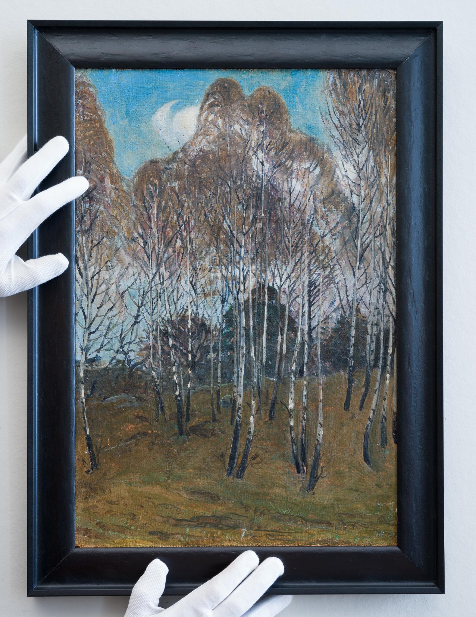 Oil Painting Depicting a Birch Forest, Karlberg, Kungsholmen, Stockholm For Sale 1