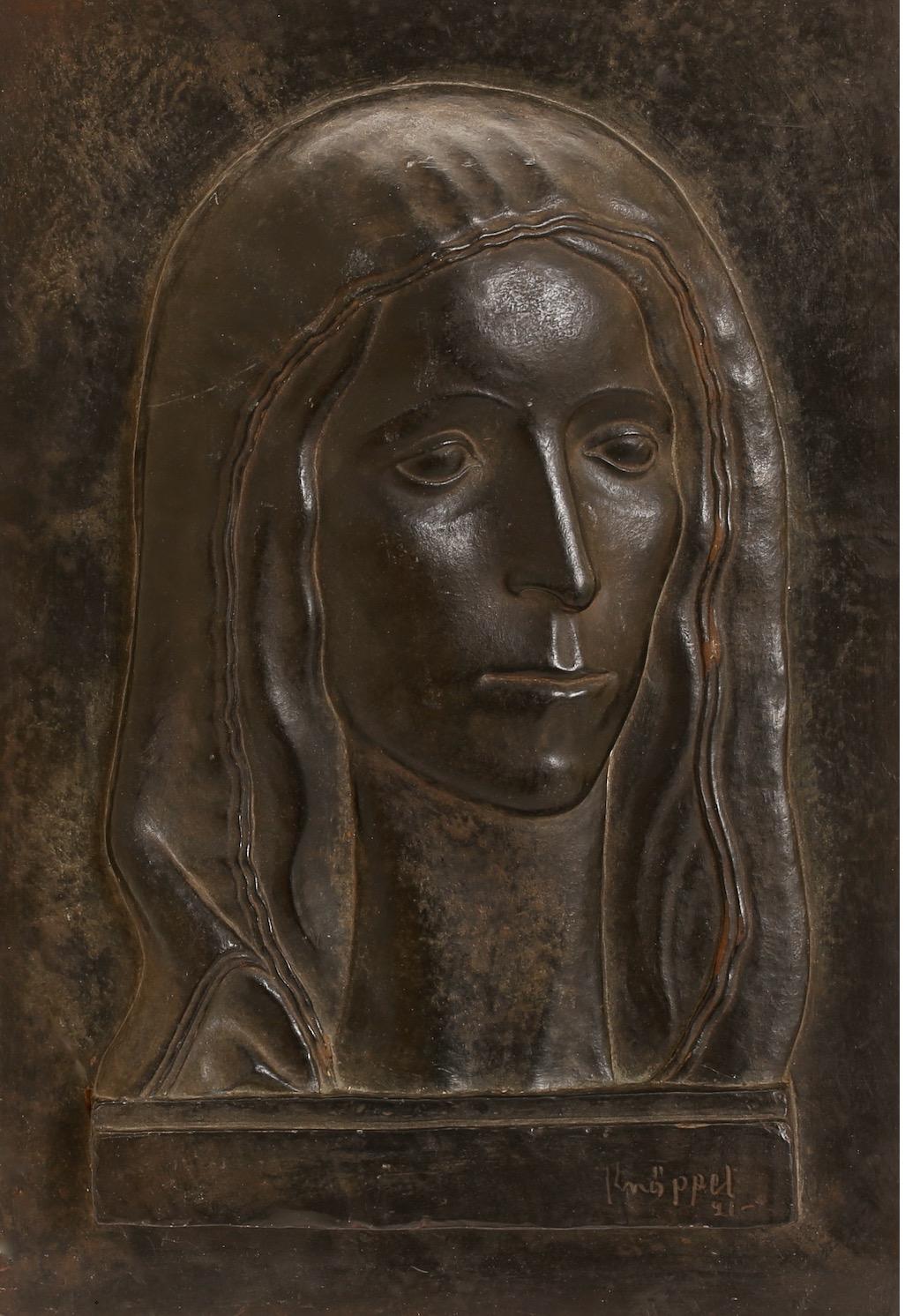 Arvid Knöppel, The Virgin Mary, Bronzed Wall Relief Plaster Sculpture, Signed.  1