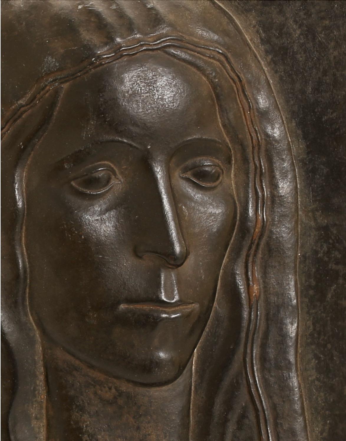 Arvid Knöppel, The Virgin Mary, Bronzed Wall Relief Plaster Sculpture, Signed.  2