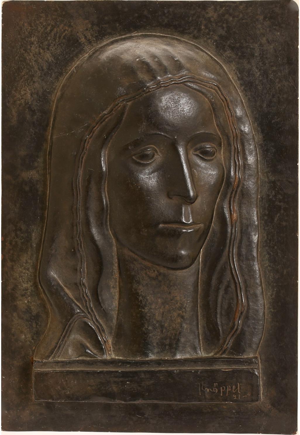 Arvid Knöppel, The Virgin Mary, Bronzed Wall Relief Plaster Sculpture, Signed.  5