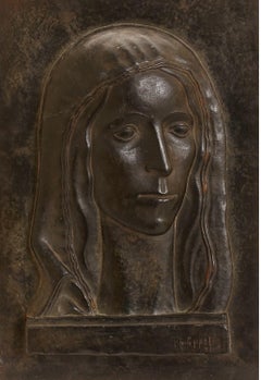 Antique Arvid Knöppel, The Virgin Mary, Bronzed Wall Relief Plaster Sculpture, Signed. 