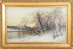 A Winter's Sunset over the River, Oil on Canvas, 19th Century, Framed