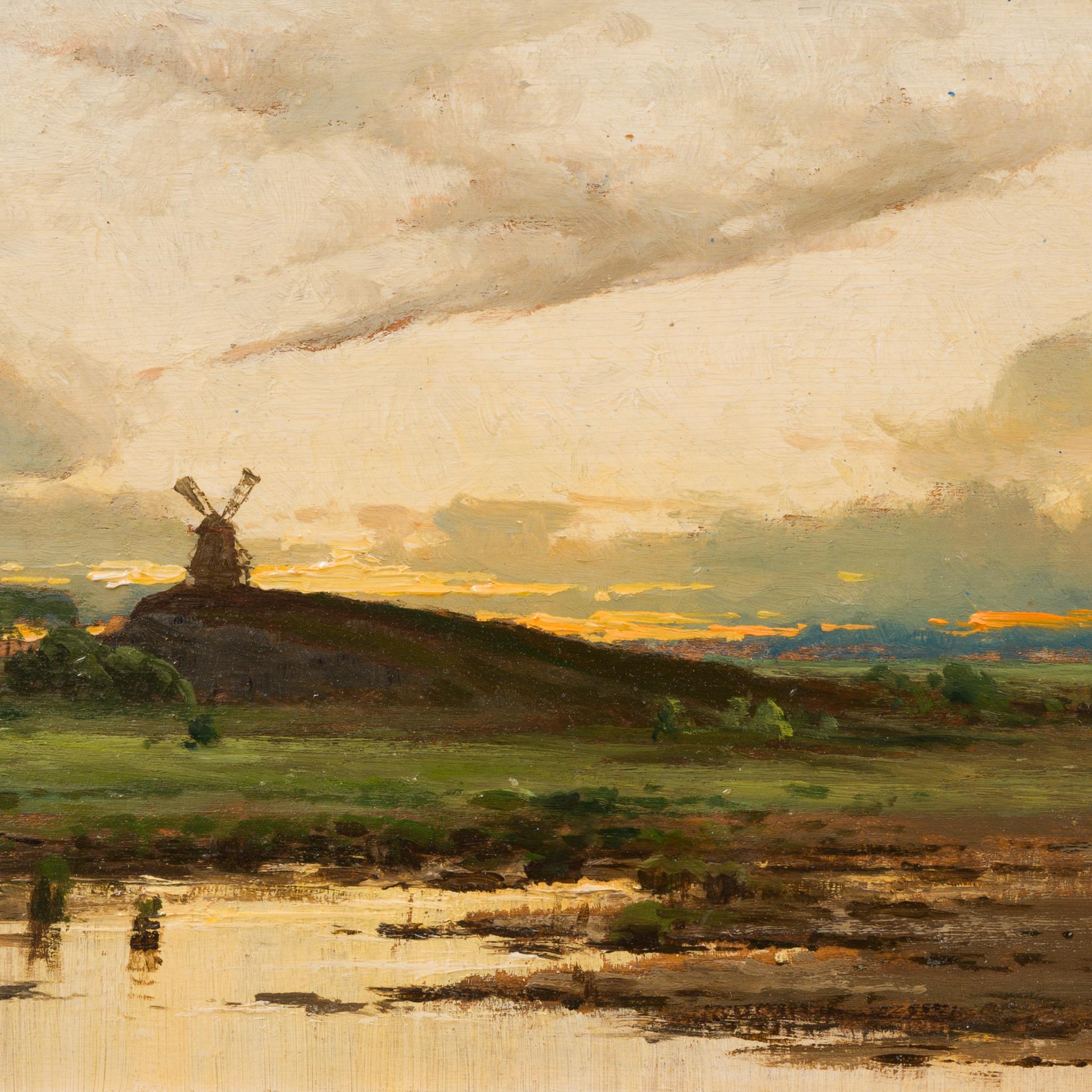 Landschaft mit Mühle bei Sonnenuntergang von dem schwedischen Künstler Mauritz Lindström im Angebot 2