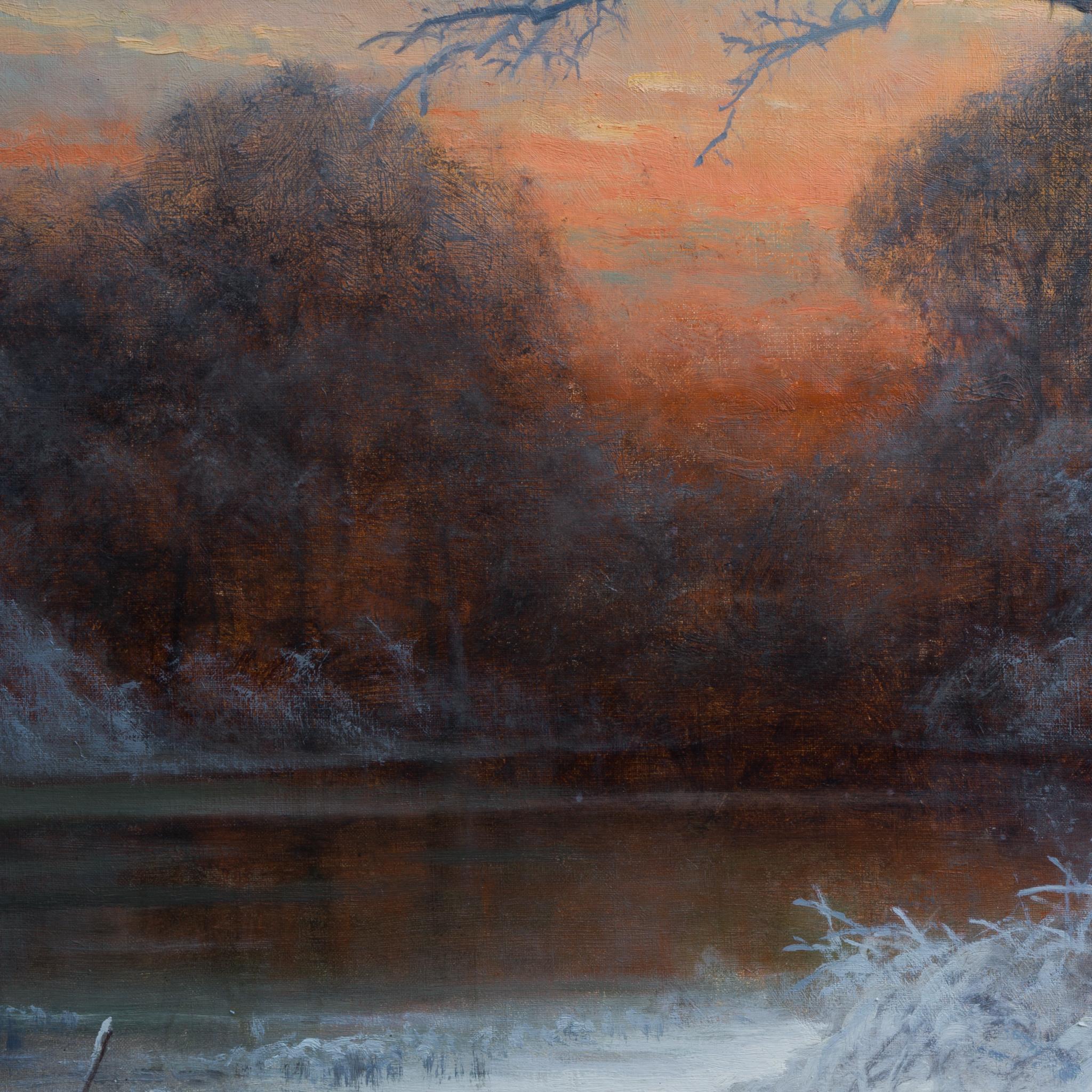 Paesaggio invernale crepuscolare di grandi dimensioni dipinto dall'artista Mauritz Lindström - Painting di Arvid Mauritz Lindström