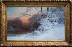Großformatige Winterdämmerungs-Landschaftsmalerei des Künstlers Mauritz Lindström