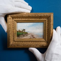 Mauritz Lindström Coastal Landscape Oil Painting Swedish Miniature Panel