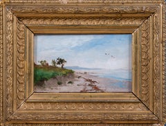 Mauritz Lindström Coastal Landscape Oil Painting Swedish Miniature Panel