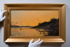 Rowing Boat and Descending Bird over Calm Water, circa 1880–1900