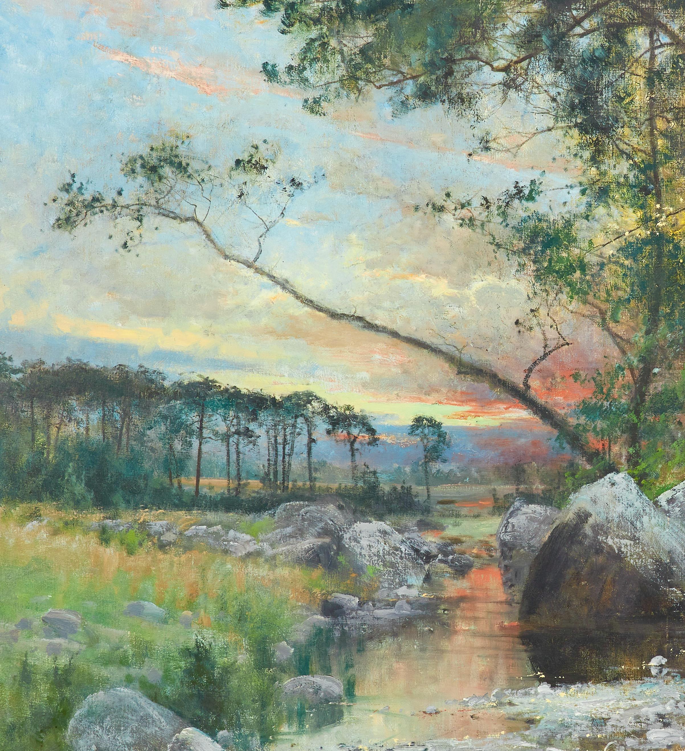 Fall Landscape with Stream - 19th Century Oil on canvas For Sale 3