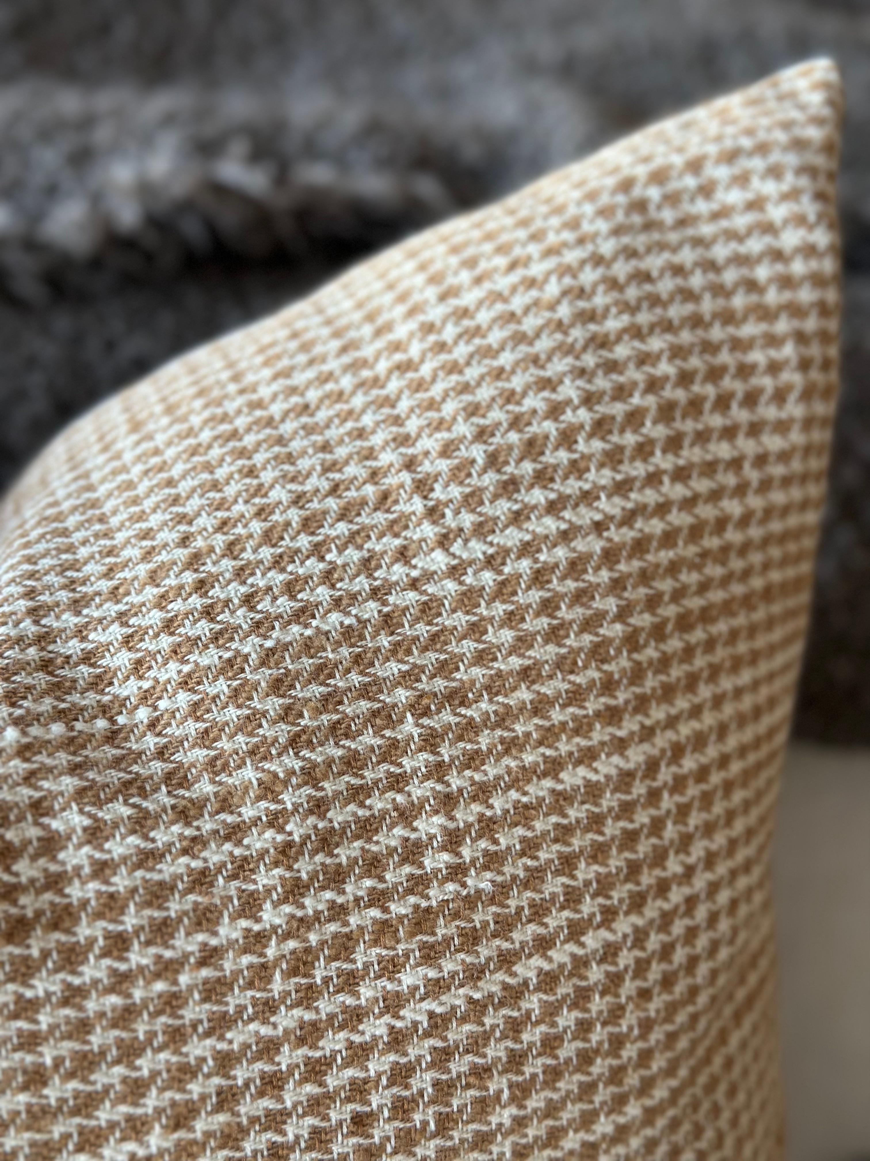 Contemporary Arvin Checkered Pillow with Insert in Brown Rust and Cream 