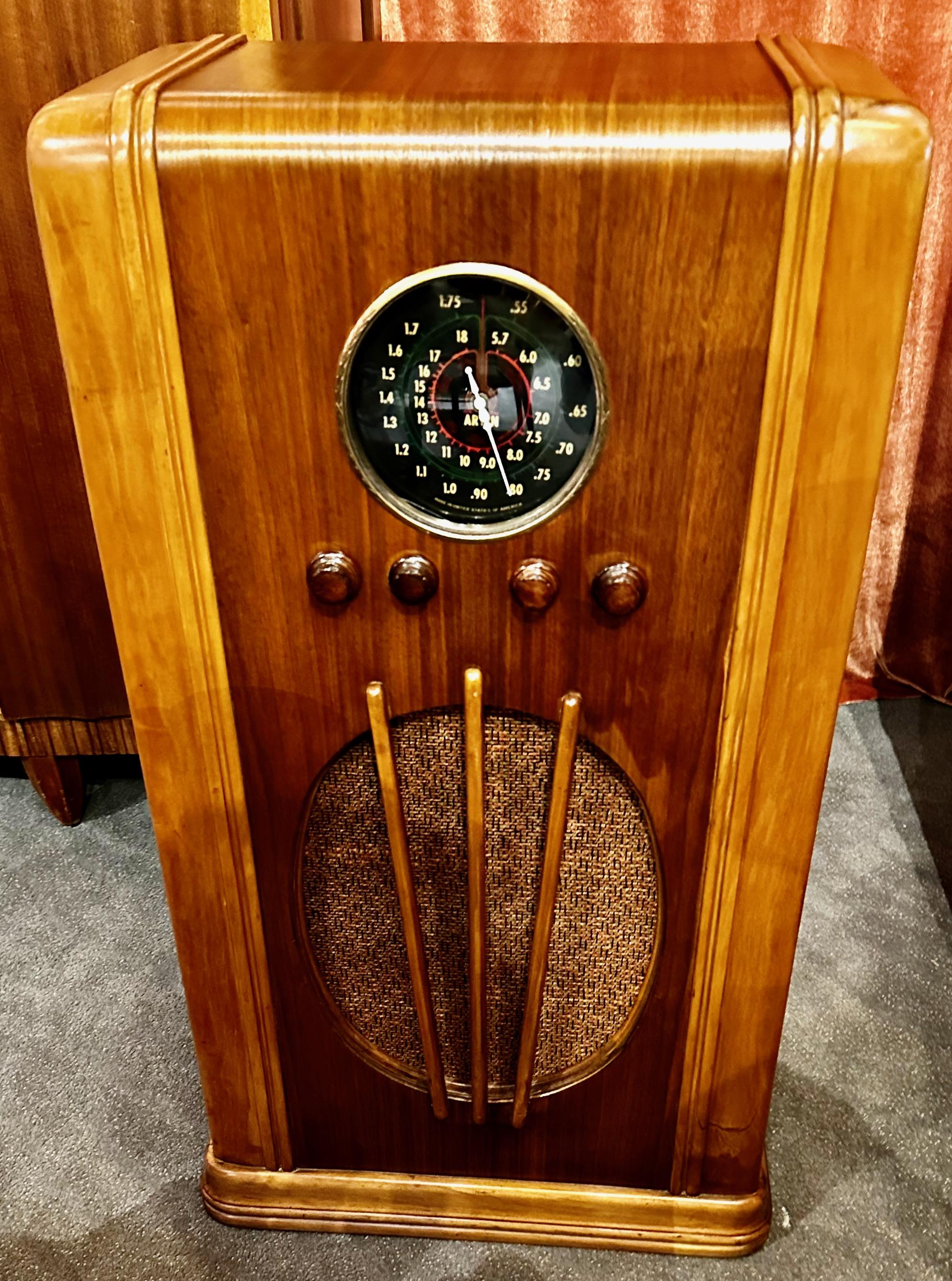 Arvin Model 527 Rhythm Senior Console Radio Bluetooth.  The Rhythm Series was introduced in 1936.  Some of the most beautiful and uncommon of all the Arvin sets are included in this series. Manufactured by Noblitt-Sparks Industries, this rather