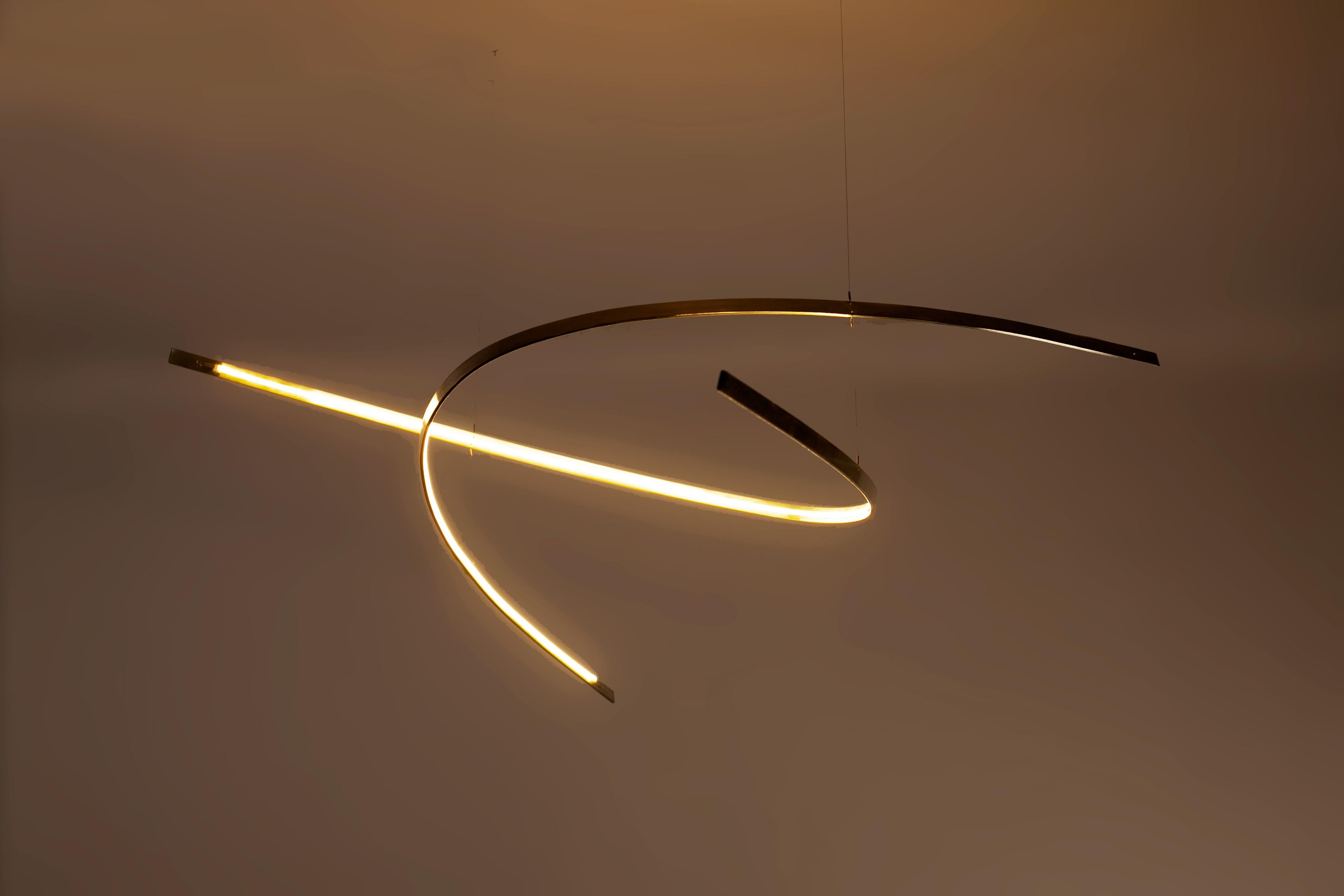 Arx is a modernist inspired, modestly scaled chandelier-pendant.

As with all From the Sky pieces, the LED strip used is 92+ CRI (Colour Rendering Index), meaning it emits a rich and calming light. In the case of Arx, this light is a slightly dimmed