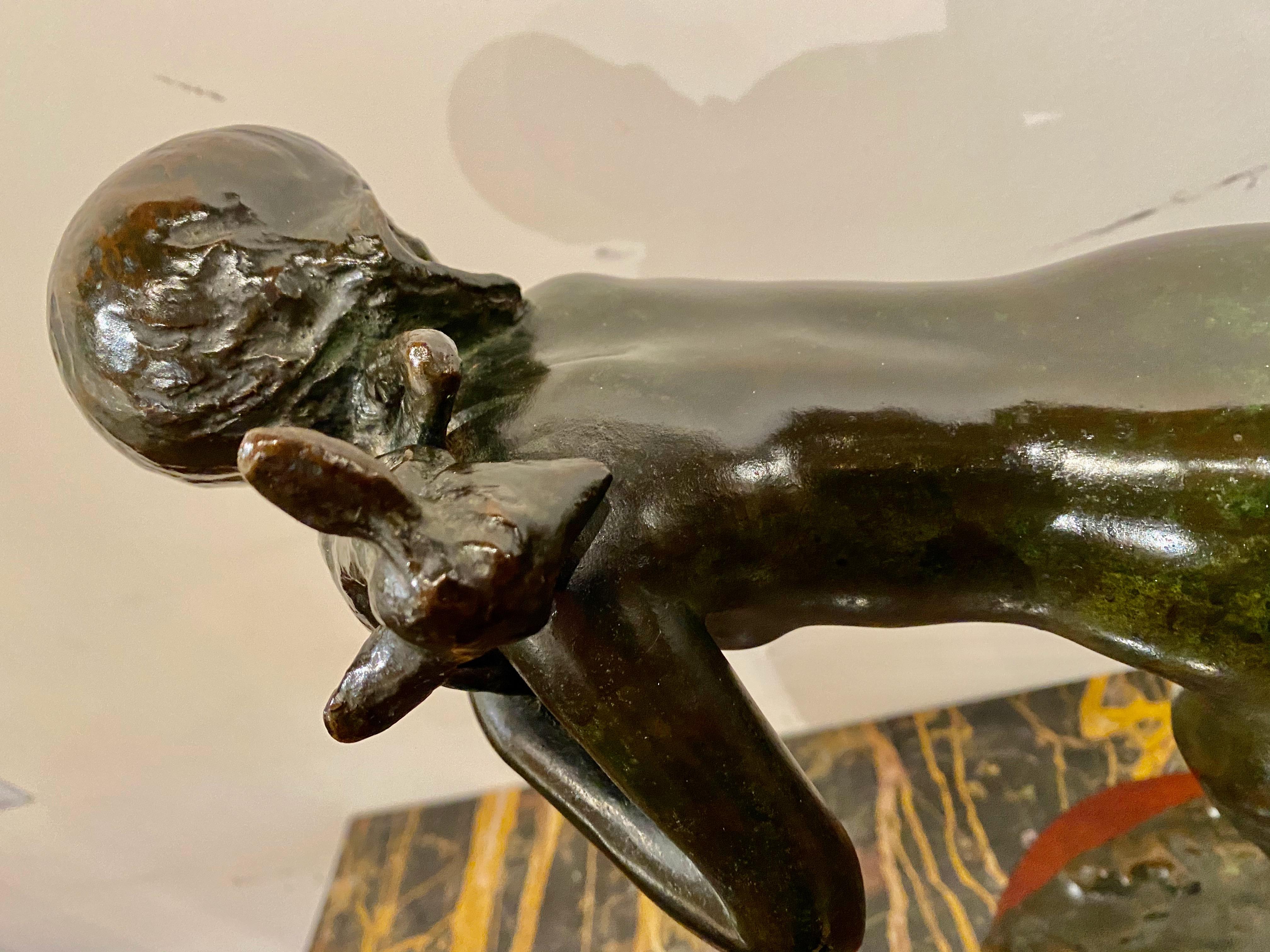 French Ary Bitter Bronze Art Deco Sculpture Woman Running with Lambs Bronze For Sale