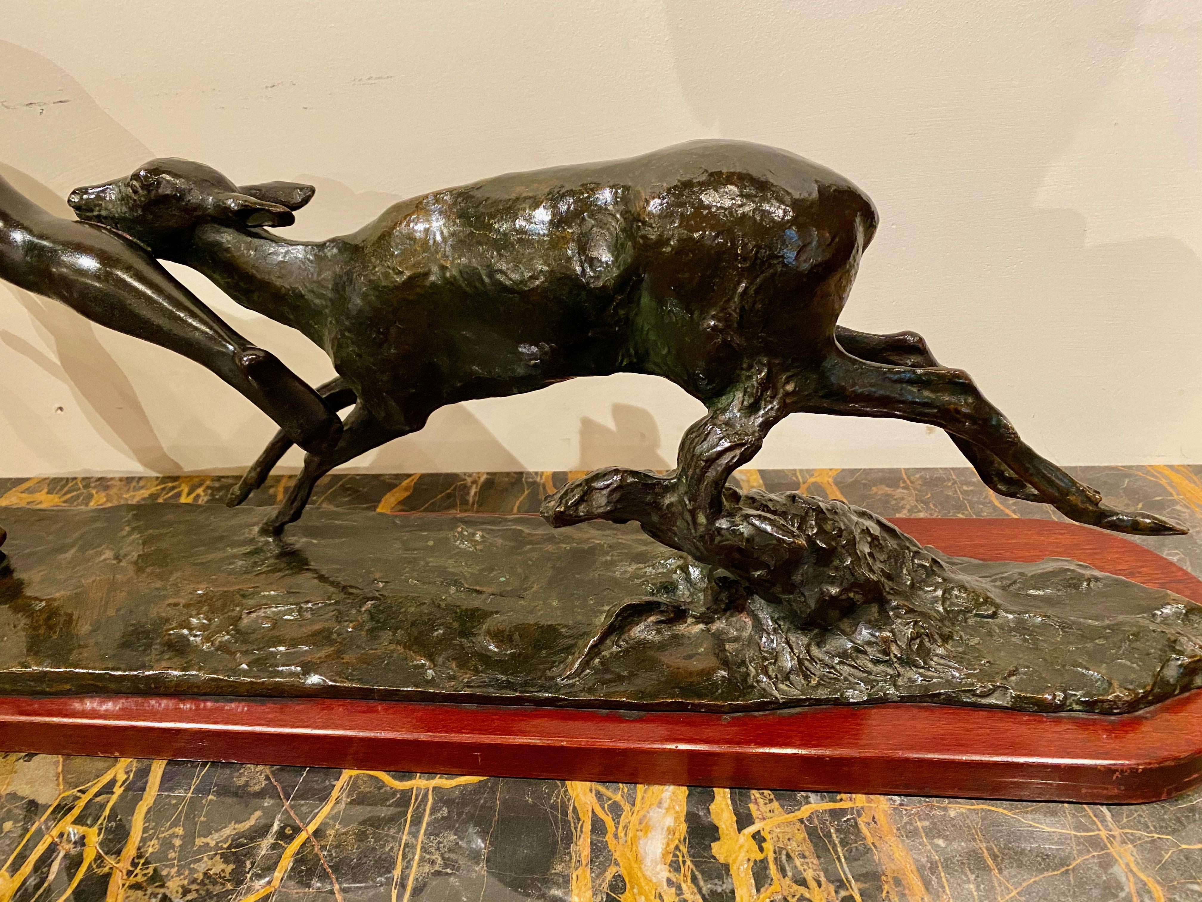 Ary Bitter Bronze Art Deco Sculpture Woman Running with Lambs Bronze For Sale 1