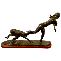 Ary Bitter Bronze Art Deco-Skulptur Frau läuft mit Lamm Bronze