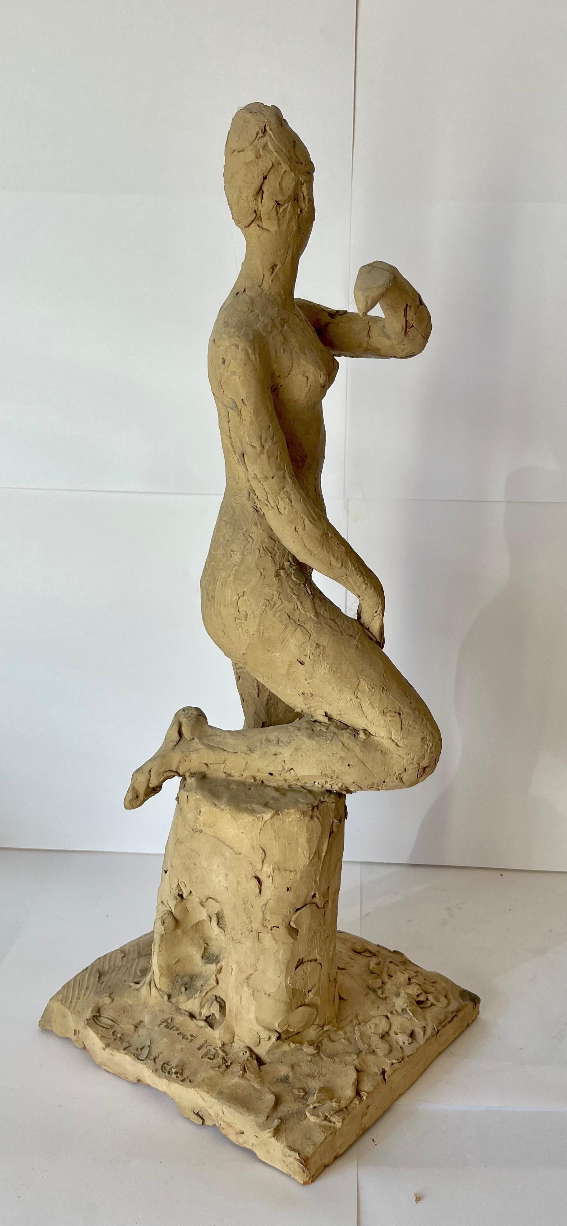 Art déco Ary Bitter  Original Signé et daté d'août 1957 Femme nue en terre cuite  Sculpture  en vente