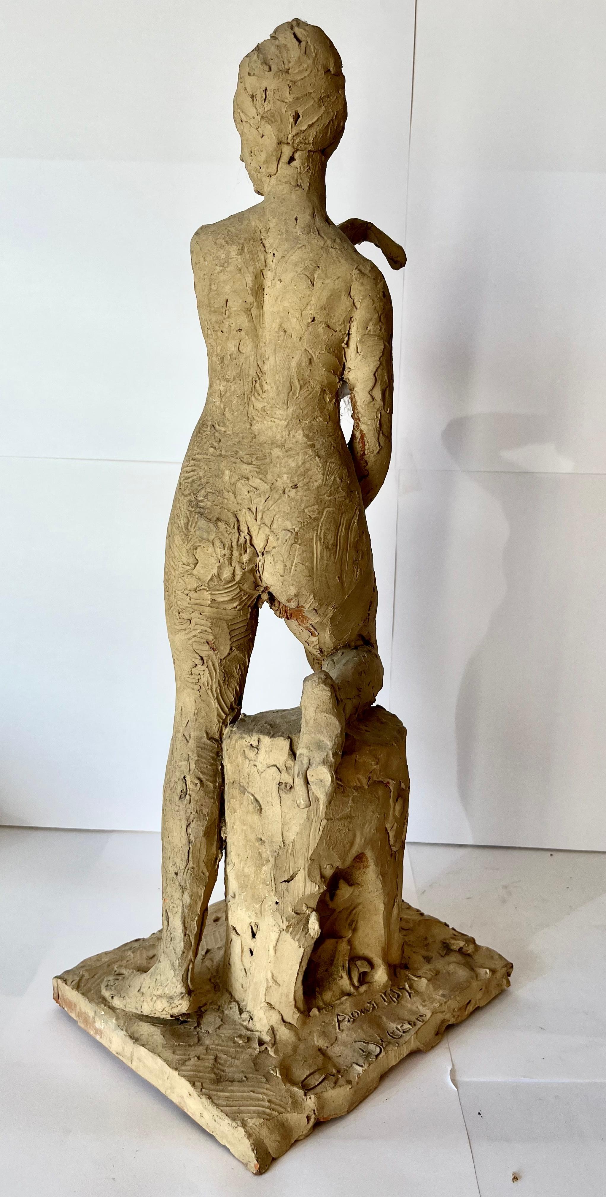 Carved Ary Bitter Original Signed Dated August 1957 Terracotta Nude Female Sculpture For Sale