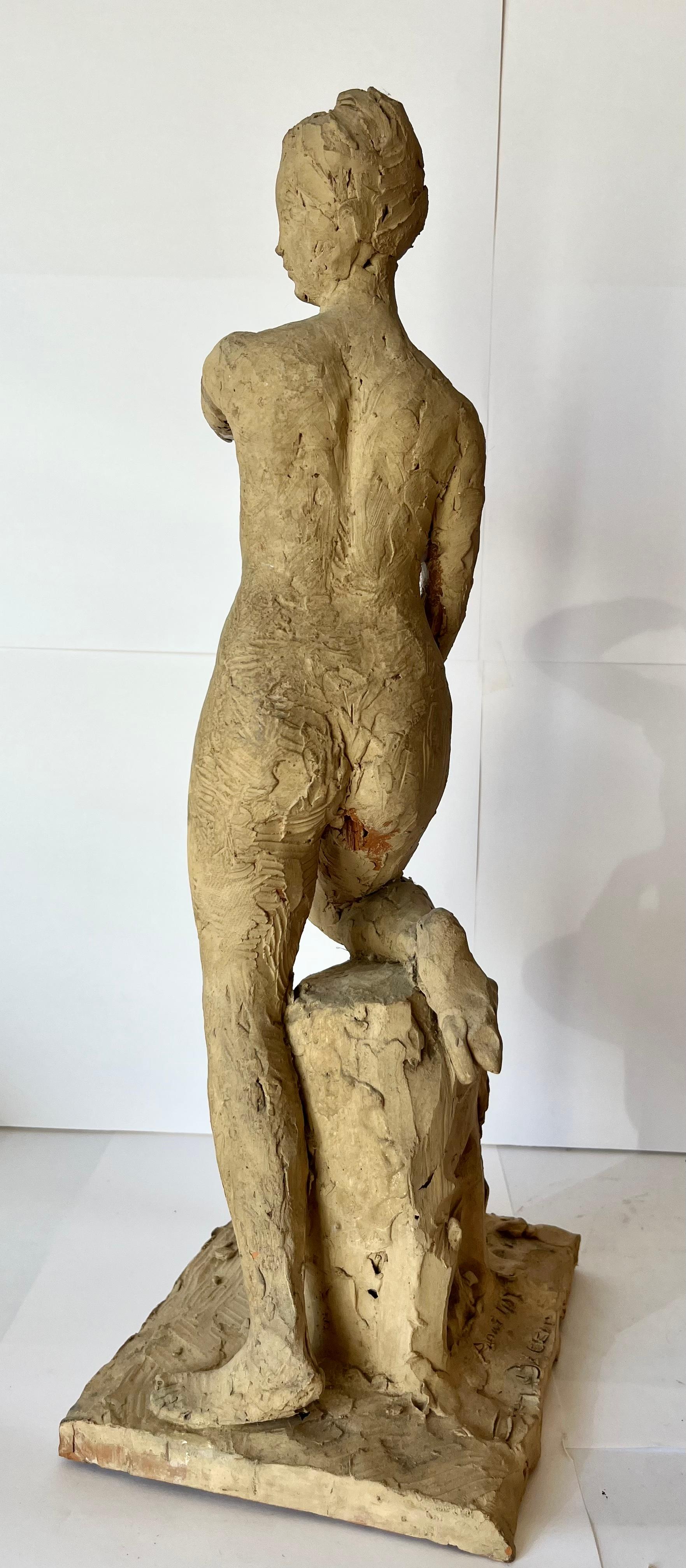 Ary Bitter Original Signed Dated August 1957 Terracotta Nude Female Sculpture In Good Condition For Sale In Miami, FL