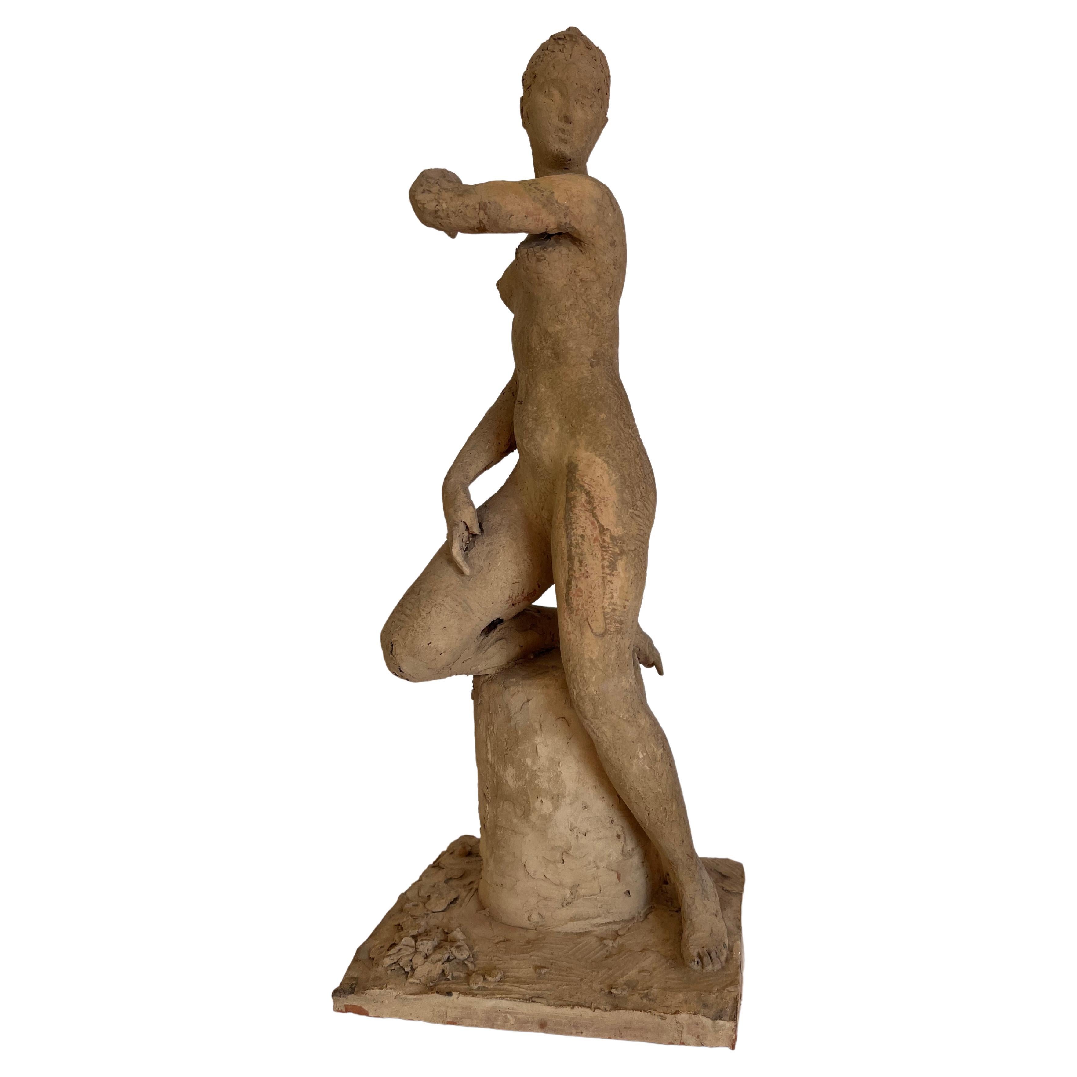 Ary Bitter  Original Signé et daté d'août 1957 Femme nue en terre cuite  Sculpture 