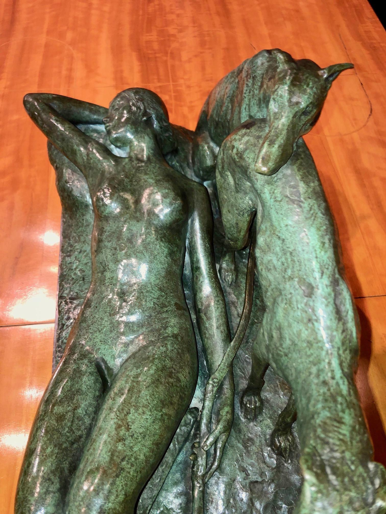 Ary Bitter Reclining Diana the Huntress with 2 Greyhounds Bronze Art Deco For Sale 9
